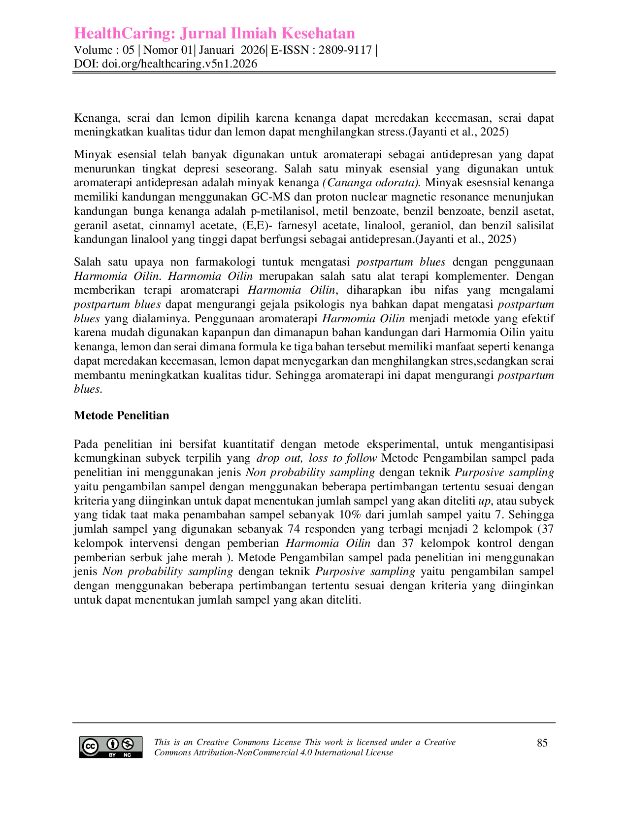 JURIS Efektivitas Harmomia Oilin untuk mengatasi Postpartum Blues Pada Ibu Nifas Di TPMB Wilayah Kelurahan Bekasi Jaya Tahun 2025