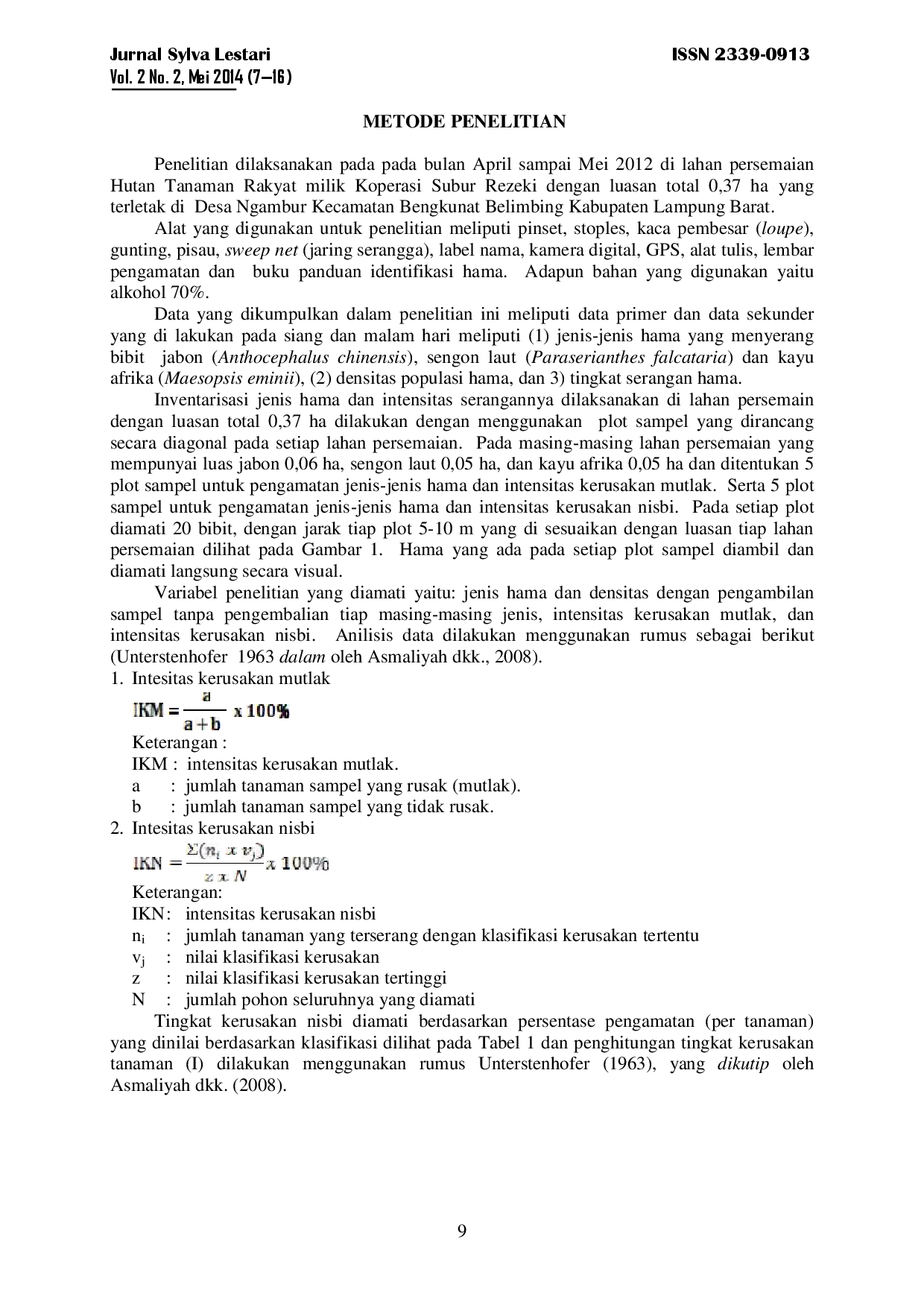 juris Inventarisasi Hama Persemaian Di Hutan Tanaman Rakyat Desa Ngambur Kecamatan Bengkunat Belimbing Kabupaten Lampung Barat