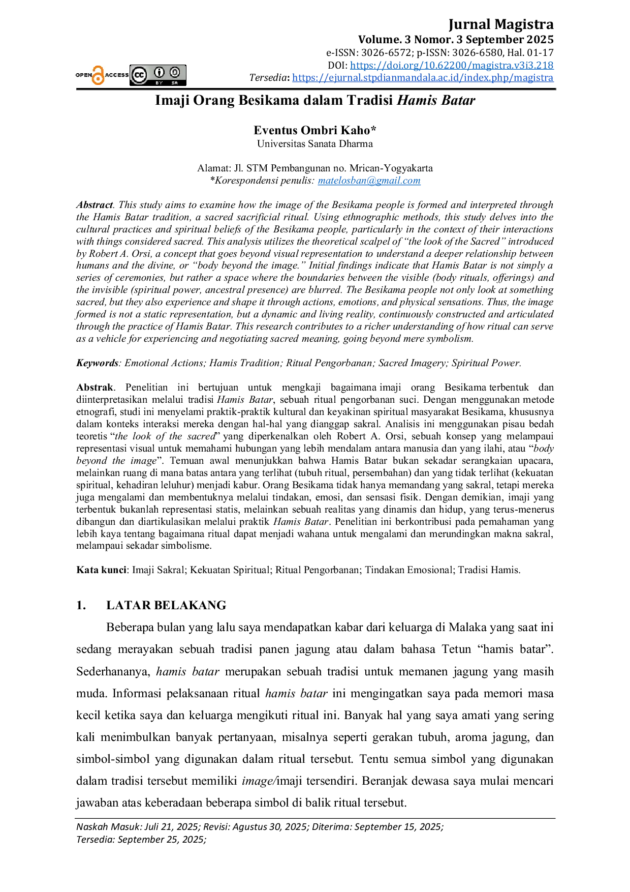JURIS Imaji Orang Besikama dalam Tradisi Hamis Batar