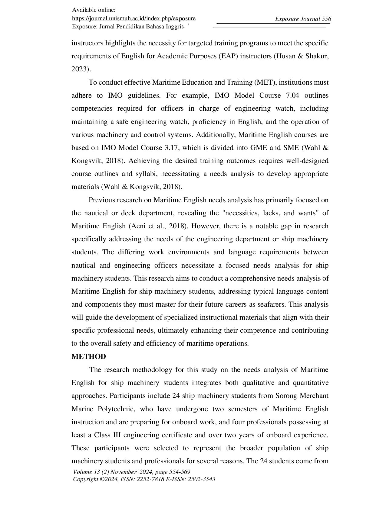 JURIS A Comprehensive Needs Analysis of Maritime English for Ship Machinery Students