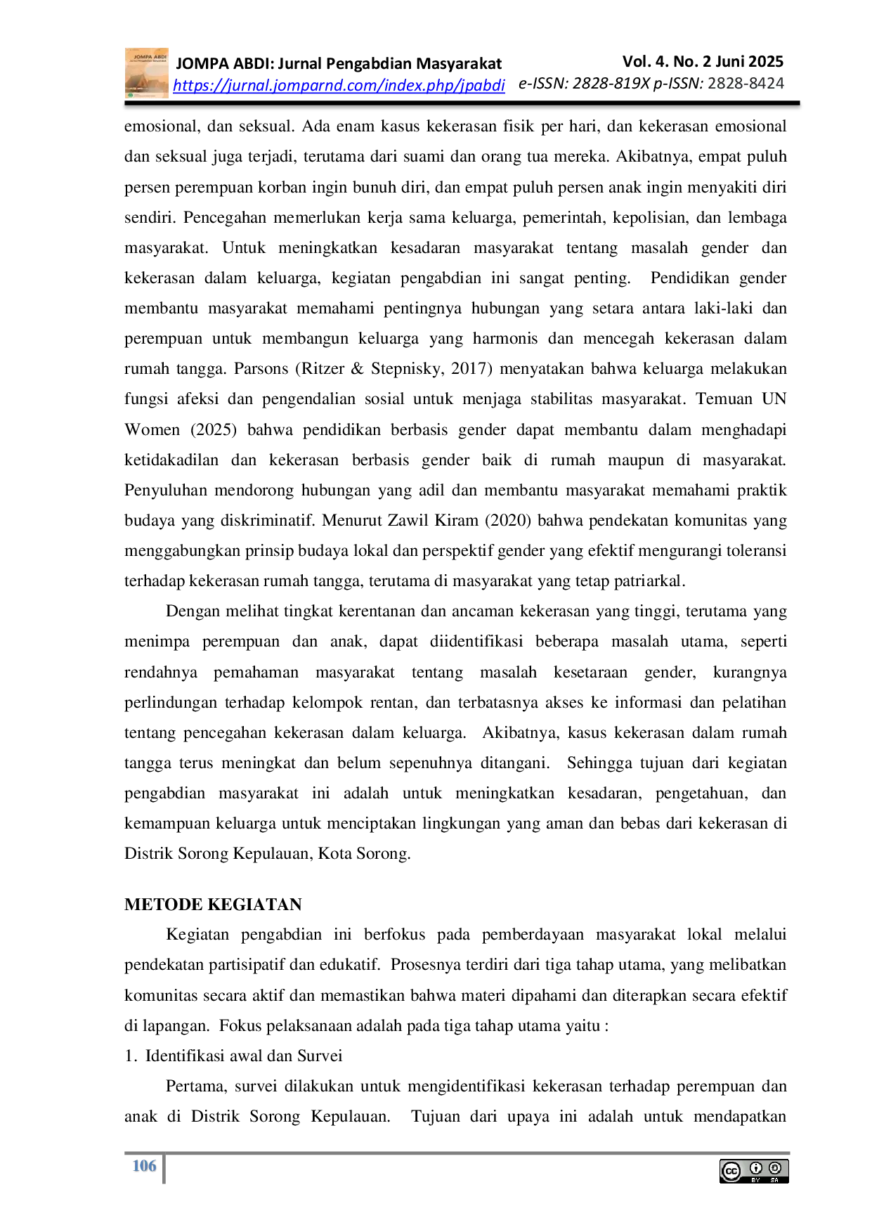 JURIS Mencegah Kekerasan Terhadap Perempuan dan Anak Melalui Edukasi Gender dan Ketahanan Keluarga Di Distrik Sorong Kepulauan