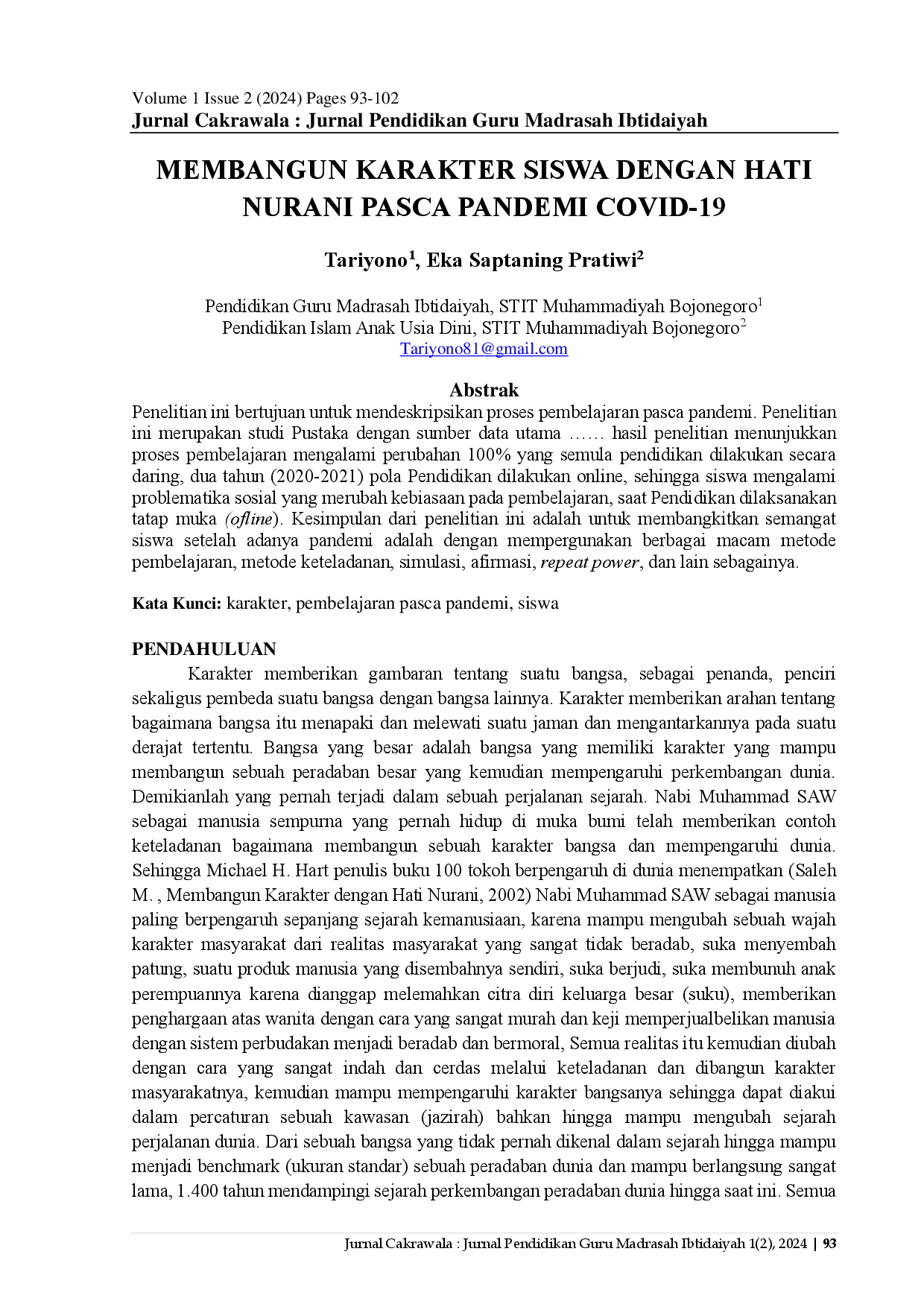 juris Membangun Karakter Siswa Dengan Hati Nurani Pasca Pandemi Covid 19
