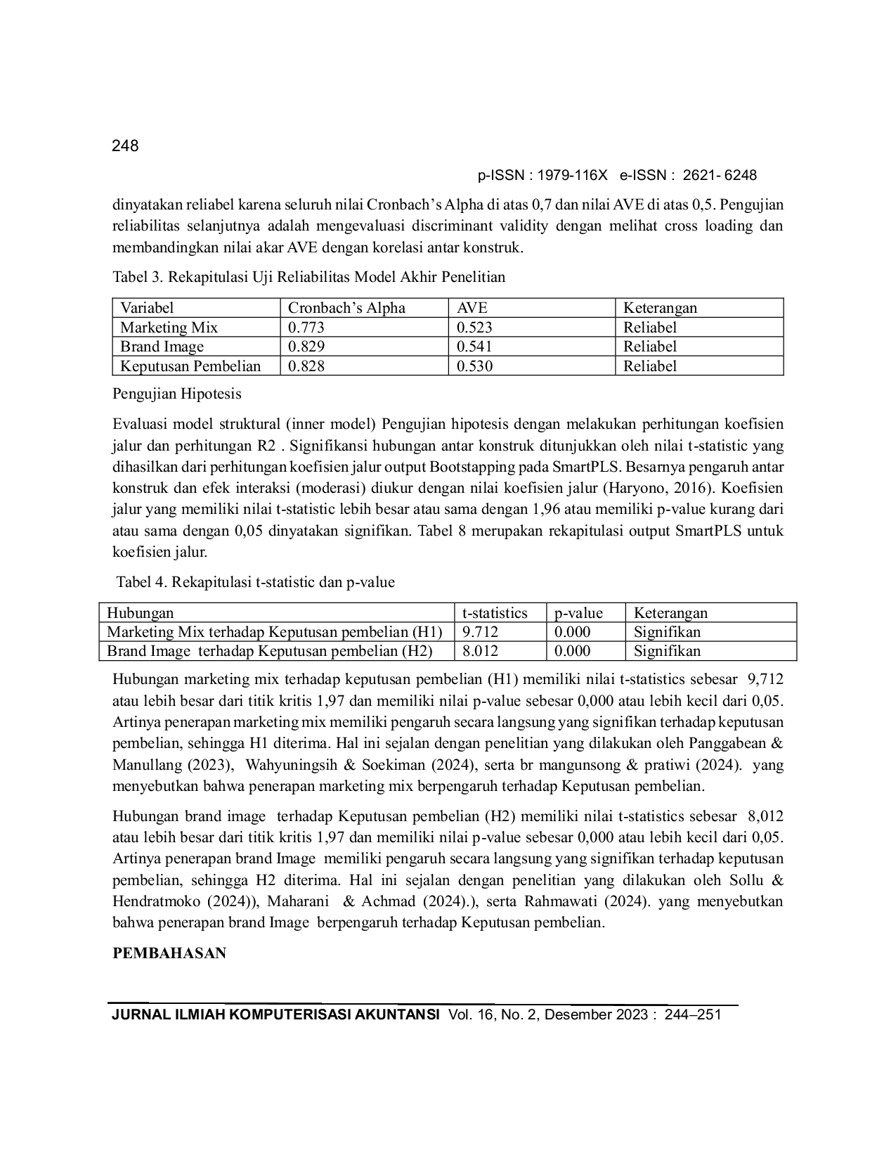 JURIS Marketing Mix Dan Brand Image Terhadap Keputusan Pembelian Kain Tenun Sebagai Upaya Mempertahankan Eksistensi Produk Lokal