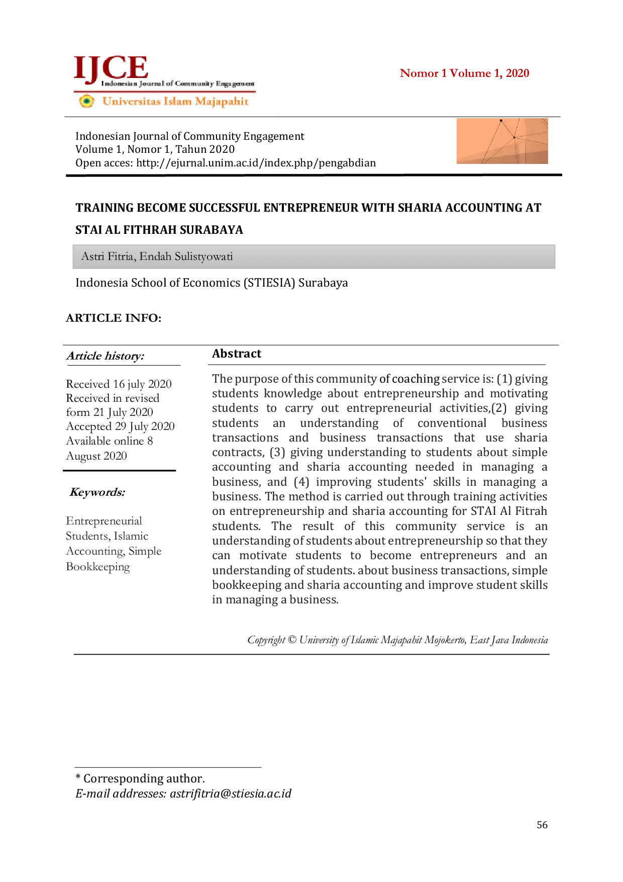 JURIS Training Become Successful Entrepreneur With Sharia Accounting At STAI Al Fithrah Surabaya