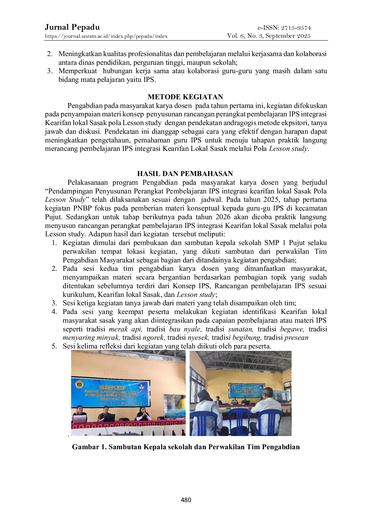 JURIS Pendampingan Penyusunan Perangkat Pembelajaran IPS Integrasi Kearifan Lokal Sasak Pola Lesson Study