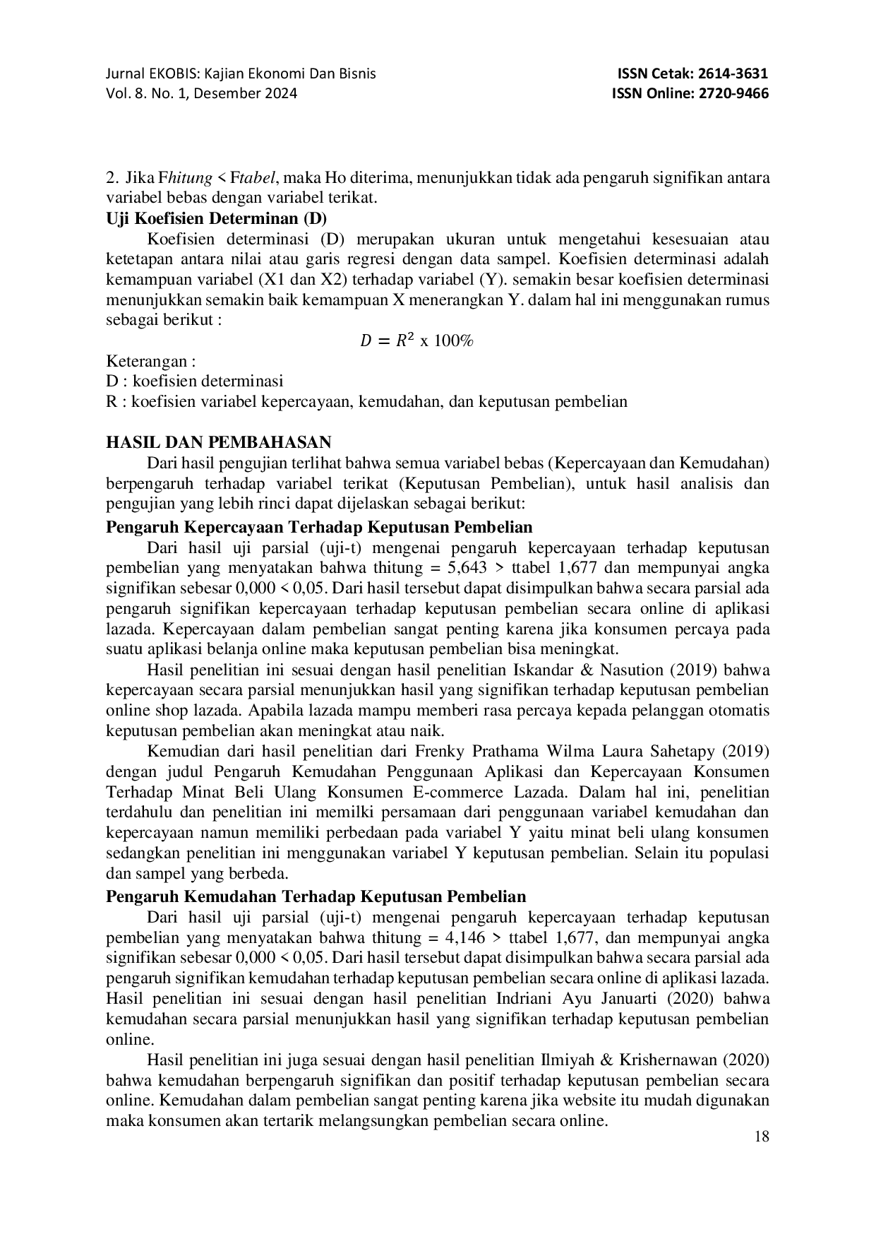 juris Pengaruh Kepercayaan Dan Kemudahan Terhadap Keputusan Pembelian Secara Online Di Aplikasi Lazada