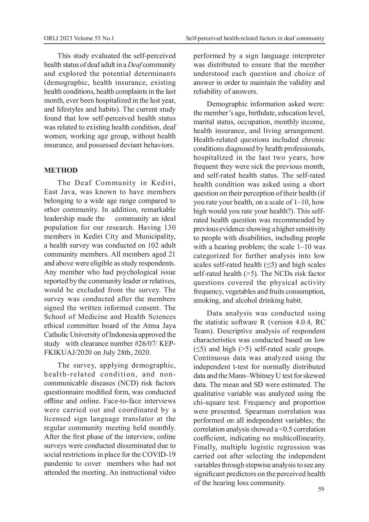 JURIS Self Perceived Health Related Factors in Deaf Community in East Java Indonesia
