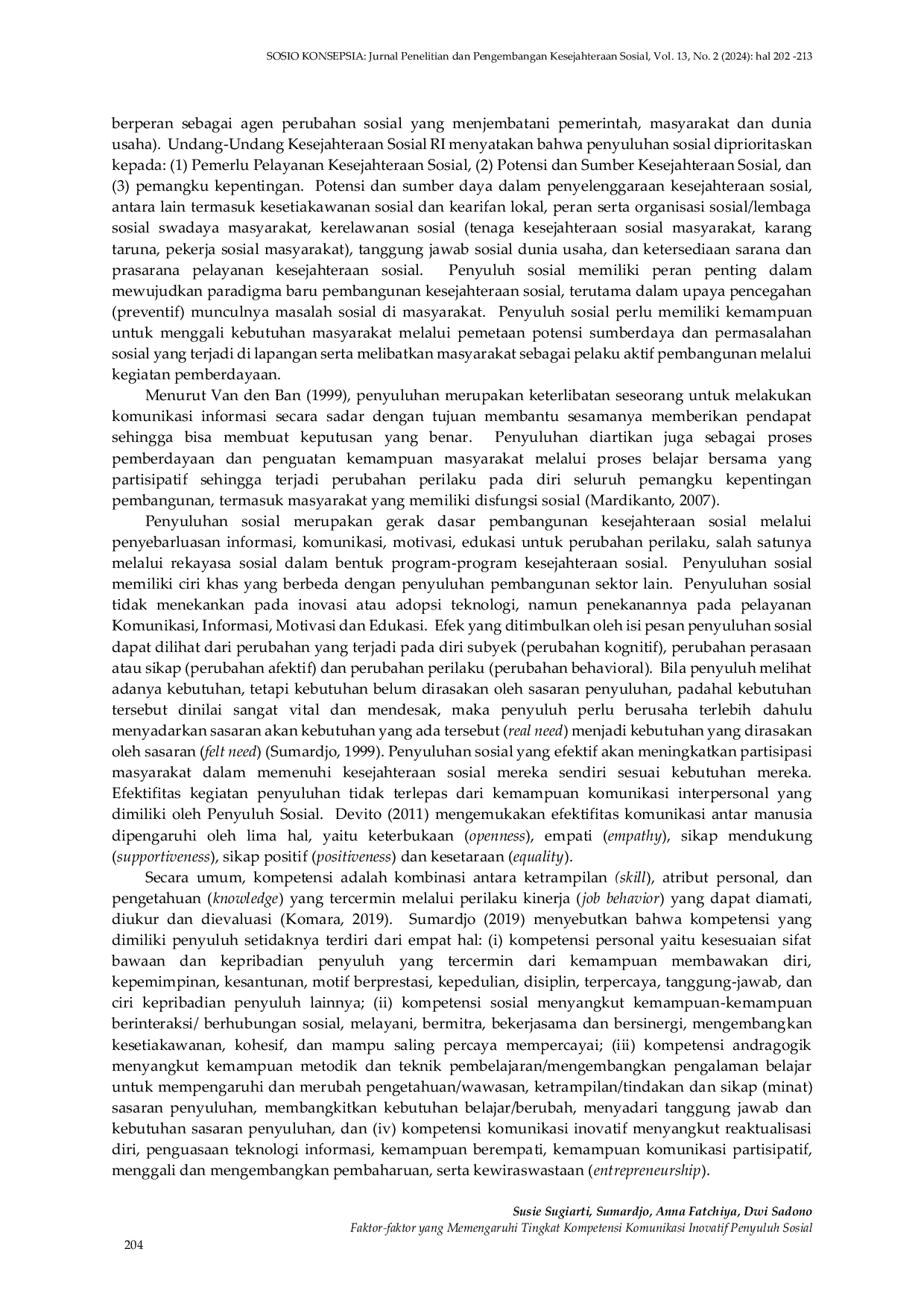 JURIS Faktor faktor yang Memengaruhi Tingkat Kompetensi Komunikasi Inovatif Penyuluh Sosial