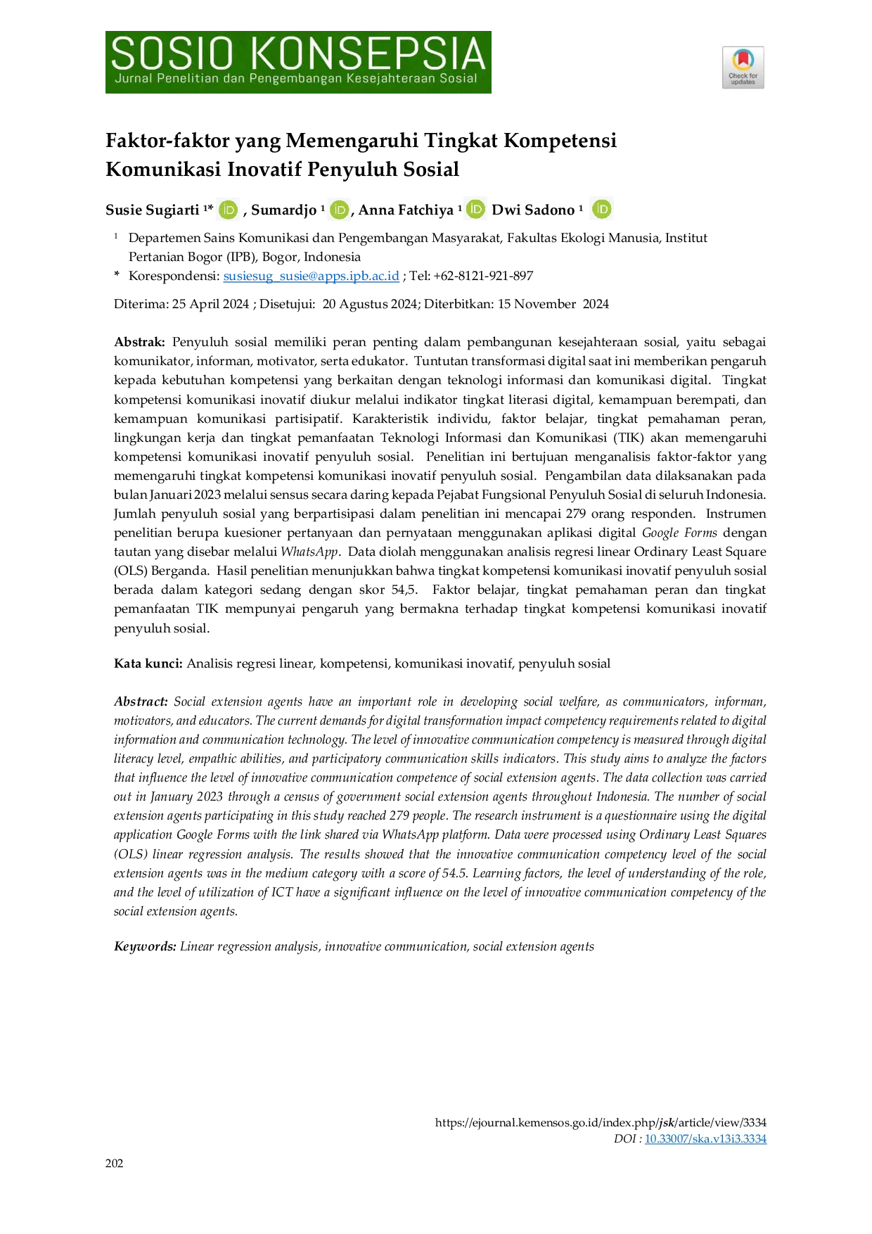 JURIS Faktor faktor yang Memengaruhi Tingkat Kompetensi Komunikasi Inovatif Penyuluh Sosial
