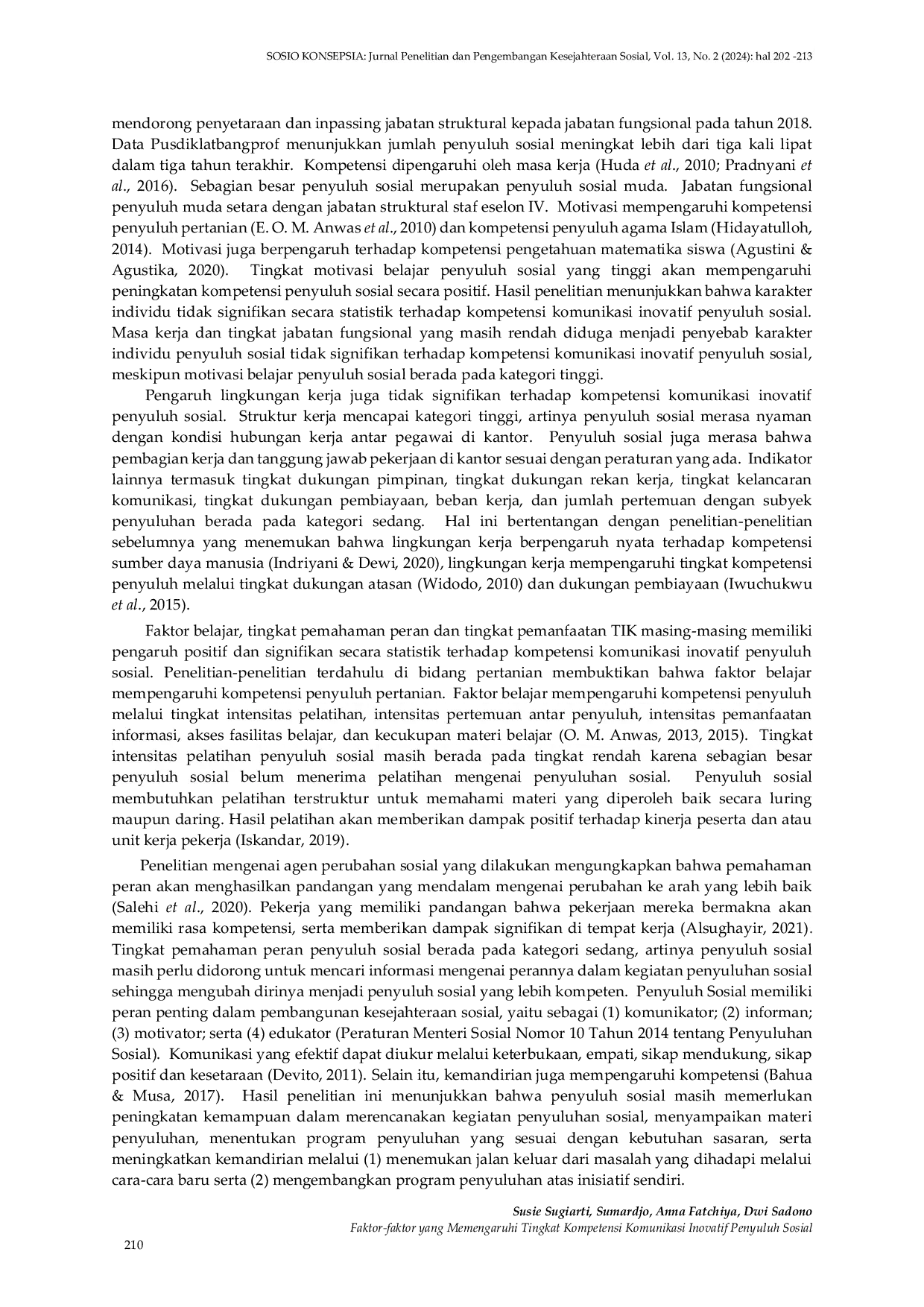 JURIS Faktor faktor yang Memengaruhi Tingkat Kompetensi Komunikasi Inovatif Penyuluh Sosial