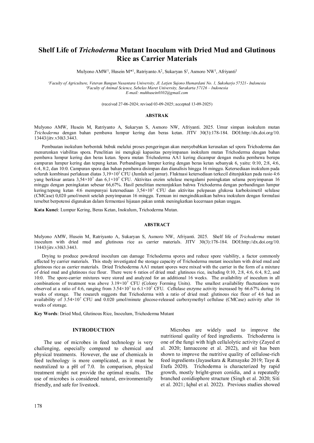 JURIS Shelf Life of Trichoderma Mutant Inoculum with Dried Mud and Glutinous Rice as Carrier Materials