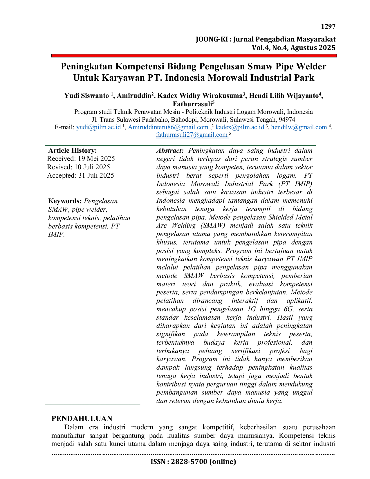 JURIS Peningkatan Kompetensi Bidang Pengelasan Smaw Pipe Welder Untuk Karyawan PT Indonesia Morowali Industrial Park
