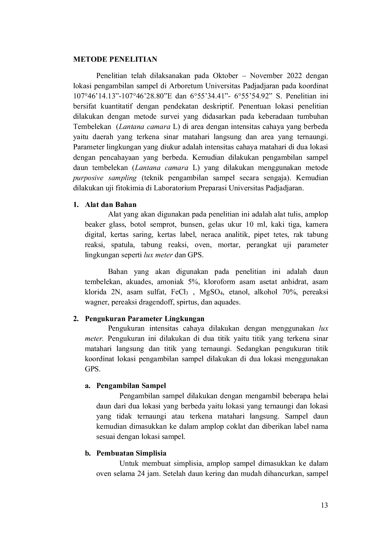 JURIS KANDUNGAN FITOKIMIA DAUN TEMBELEKAN Lantana camara L PADA DUA TEMPAT DENGAN INTENSITAS CAHAYA BERBEDA