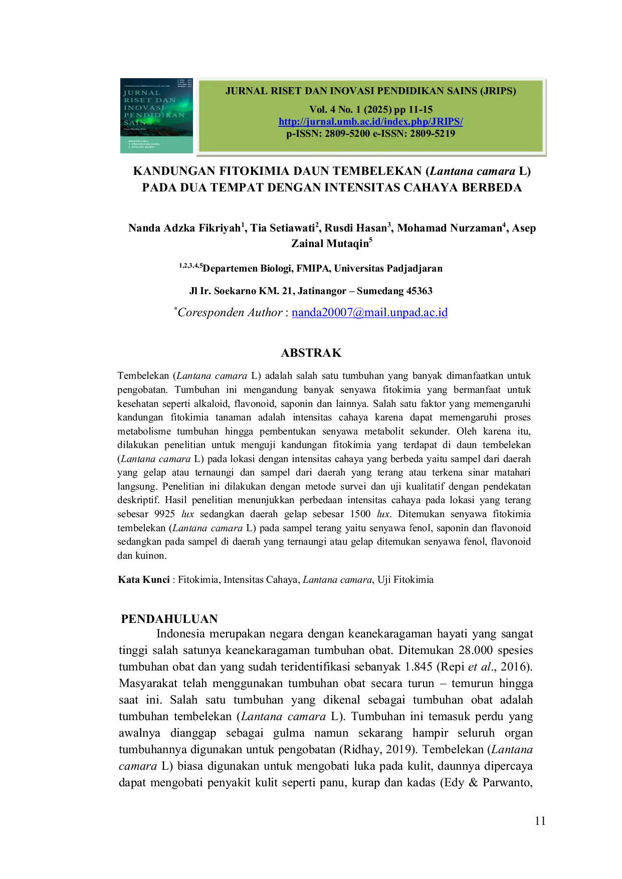 JURIS KANDUNGAN FITOKIMIA DAUN TEMBELEKAN Lantana camara L PADA DUA TEMPAT DENGAN INTENSITAS CAHAYA BERBEDA