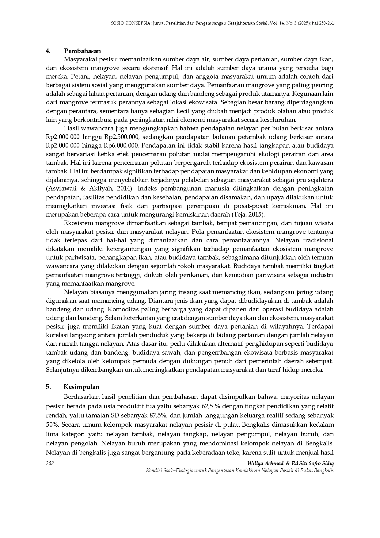 juris Kondisi Sosio Ekologis untuk Pengentasan Kemiskinan Nelayan Pesisir di Pulau Bengkalis