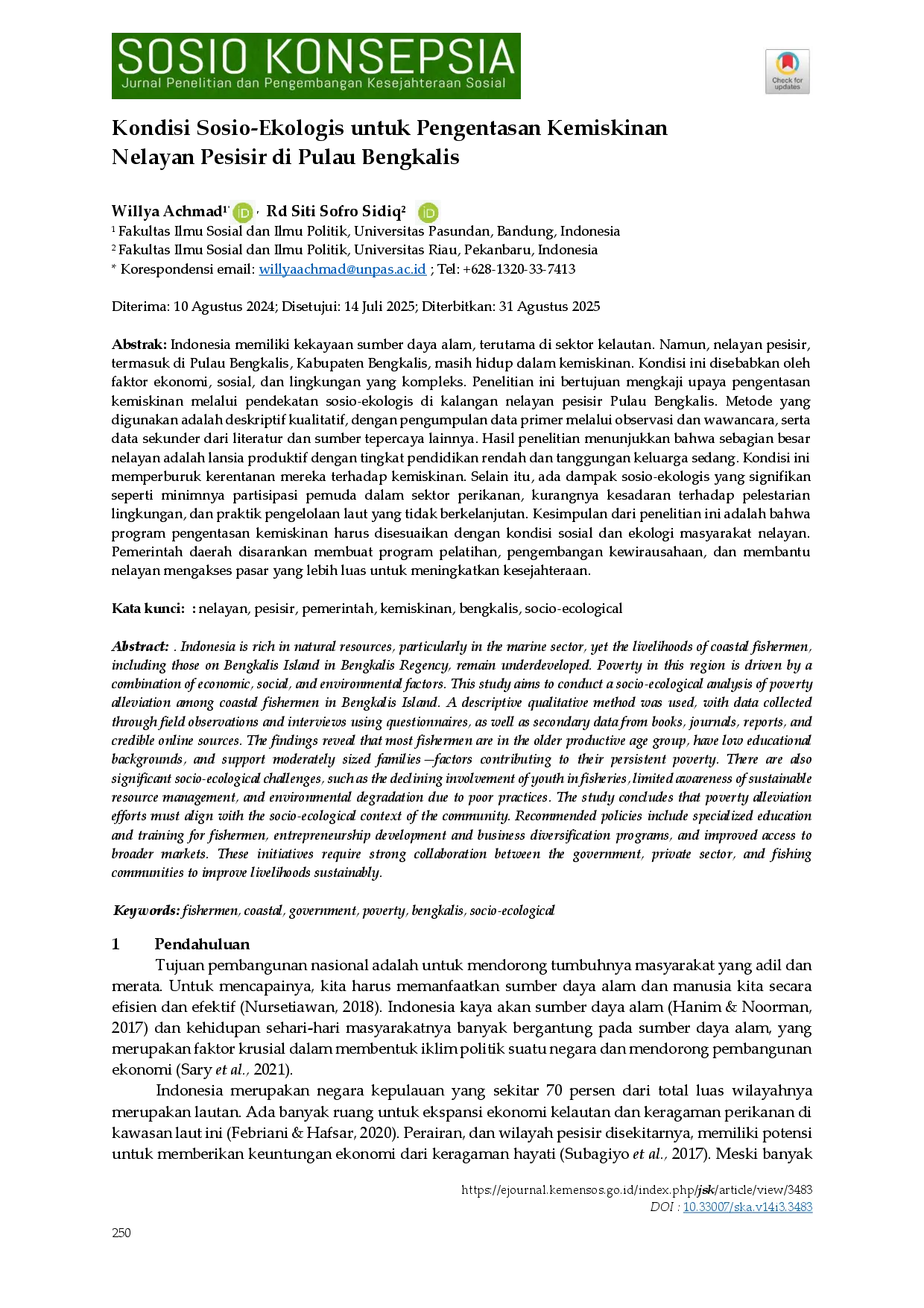 juris Kondisi Sosio Ekologis untuk Pengentasan Kemiskinan Nelayan Pesisir di Pulau Bengkalis