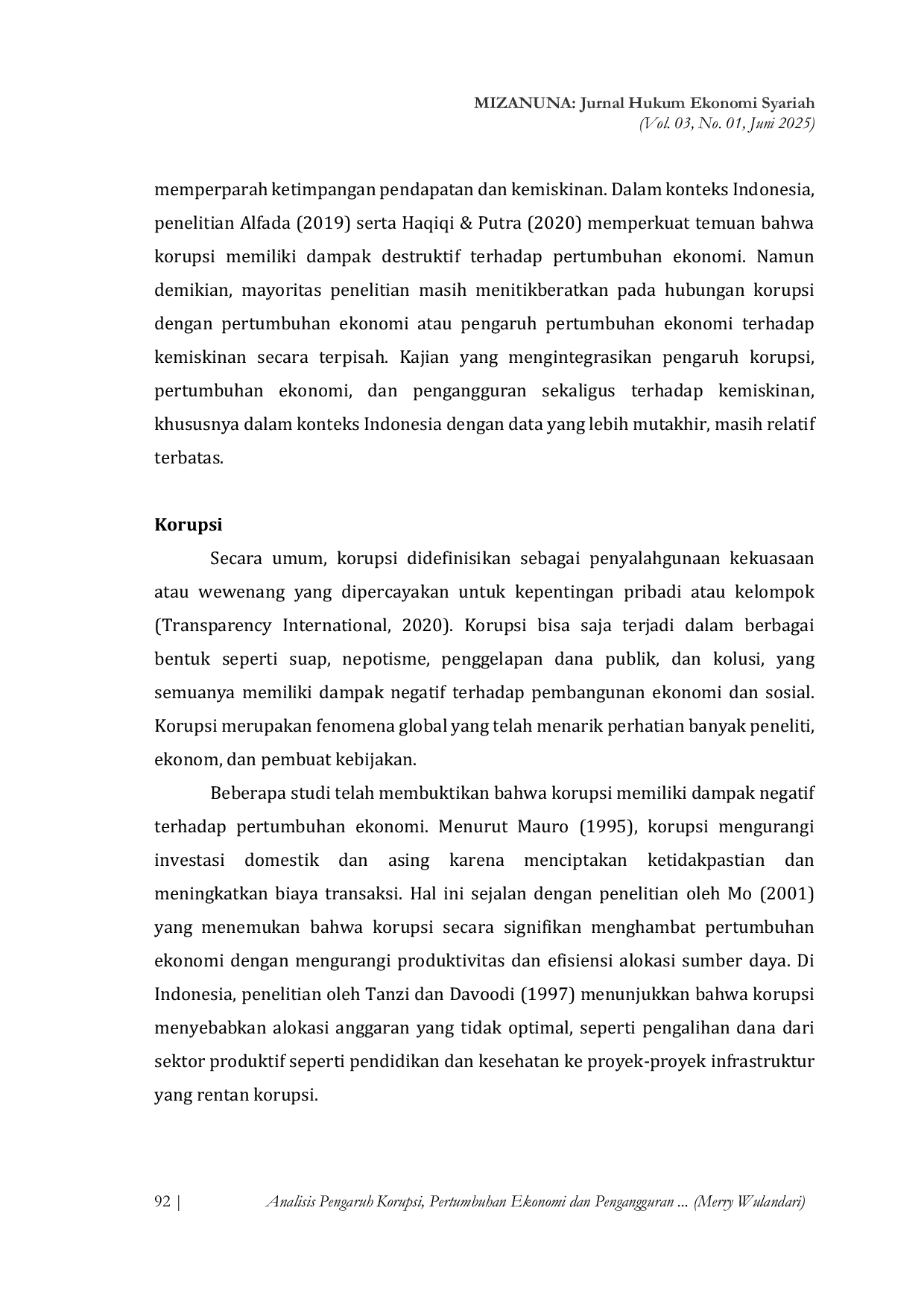 JURIS Analisis Pengaruh Korupsi Pertumbuhan Ekonomi Dan Pengangguran Terhadap Tingkat Kemiskinan Di Indonesia