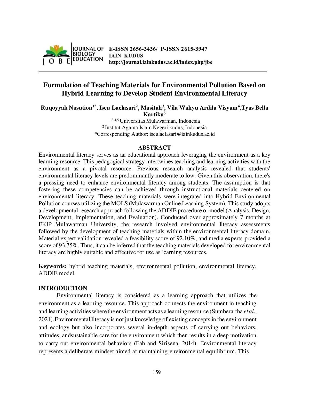JURIS Formulation of Teaching Materials for Environmental Pollution Based on Hybrid Learning to Develop Student Environmental Literacy