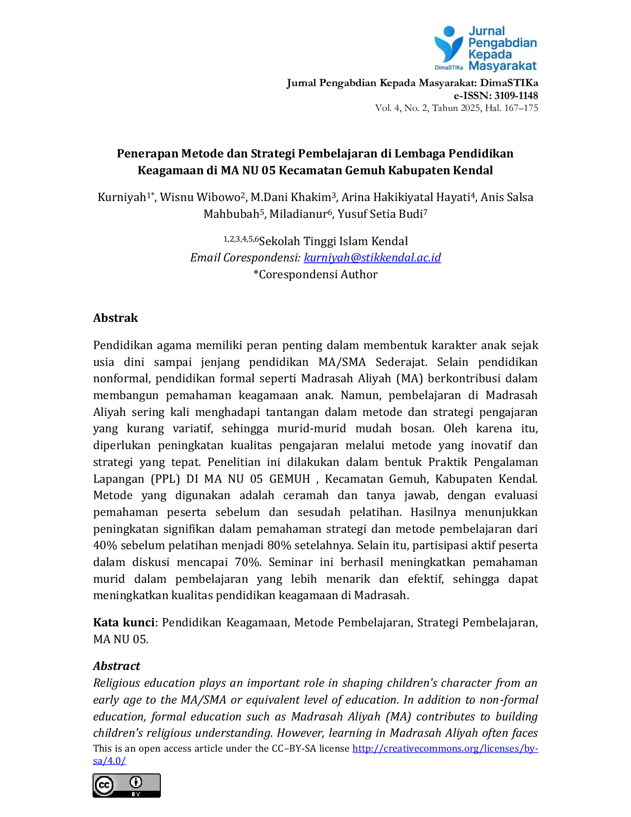 JURIS Penerapan Metode dan Strategi Pembelajaran di Lembaga Pendidikan Keagamaan di MA NU 05 Kecamatan Gemuh Kabupaten Kendal