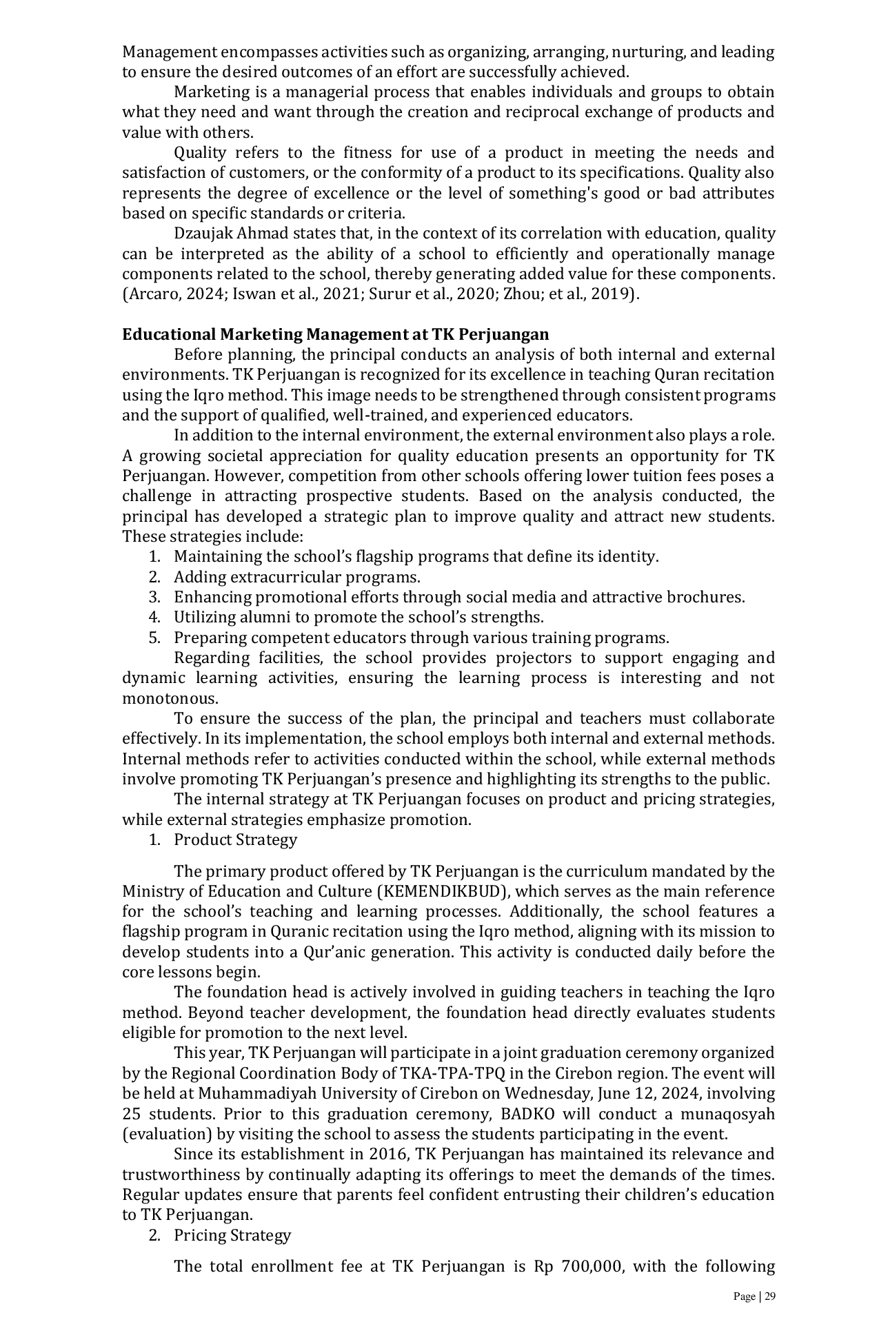 JURIS Strategic Marketing Management for Enhancing Educational Quality A Case Study of TK Perjuangan in Babakan Village