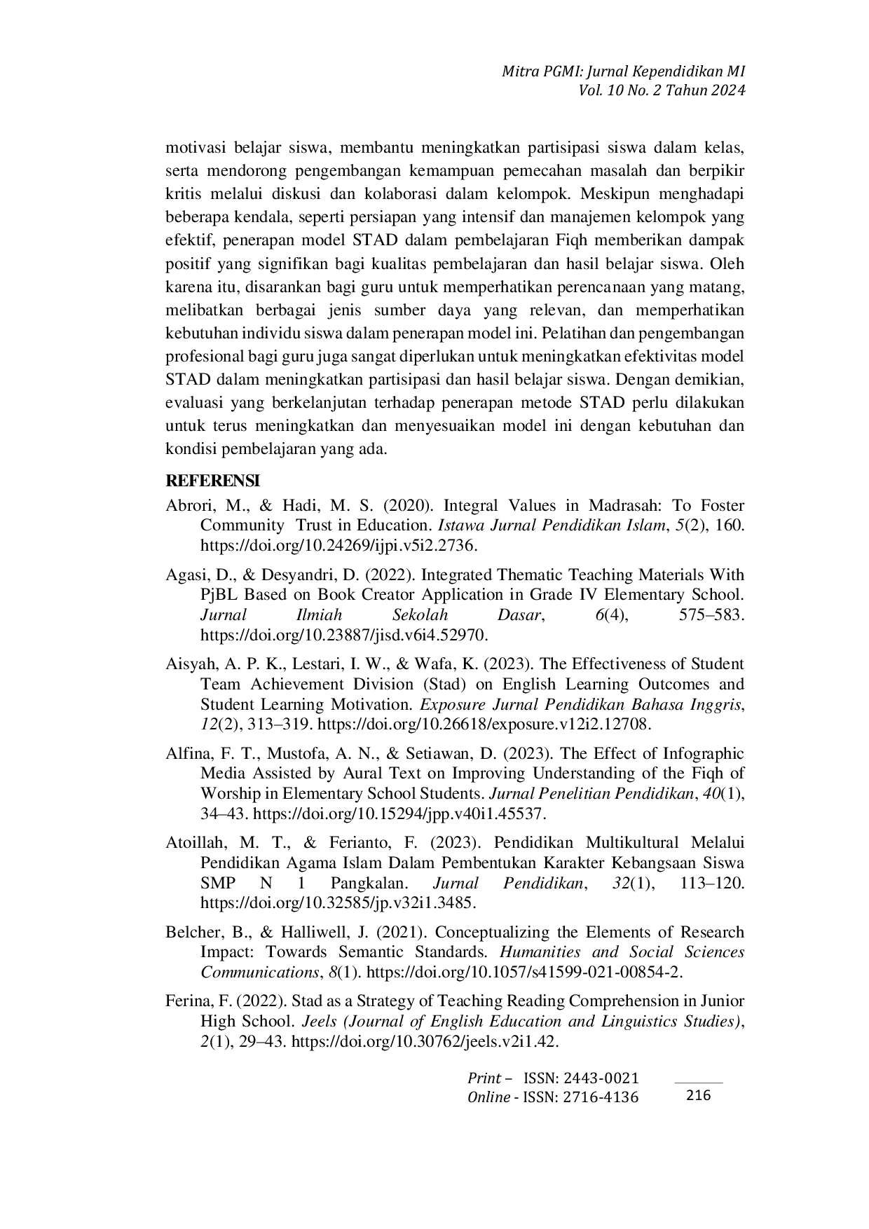 JURIS Penerapan Model Pembelajaran Kooperatif Tipe STAD dalam Pembelajaran Fiqh di Madrasah Ibtidaiyah