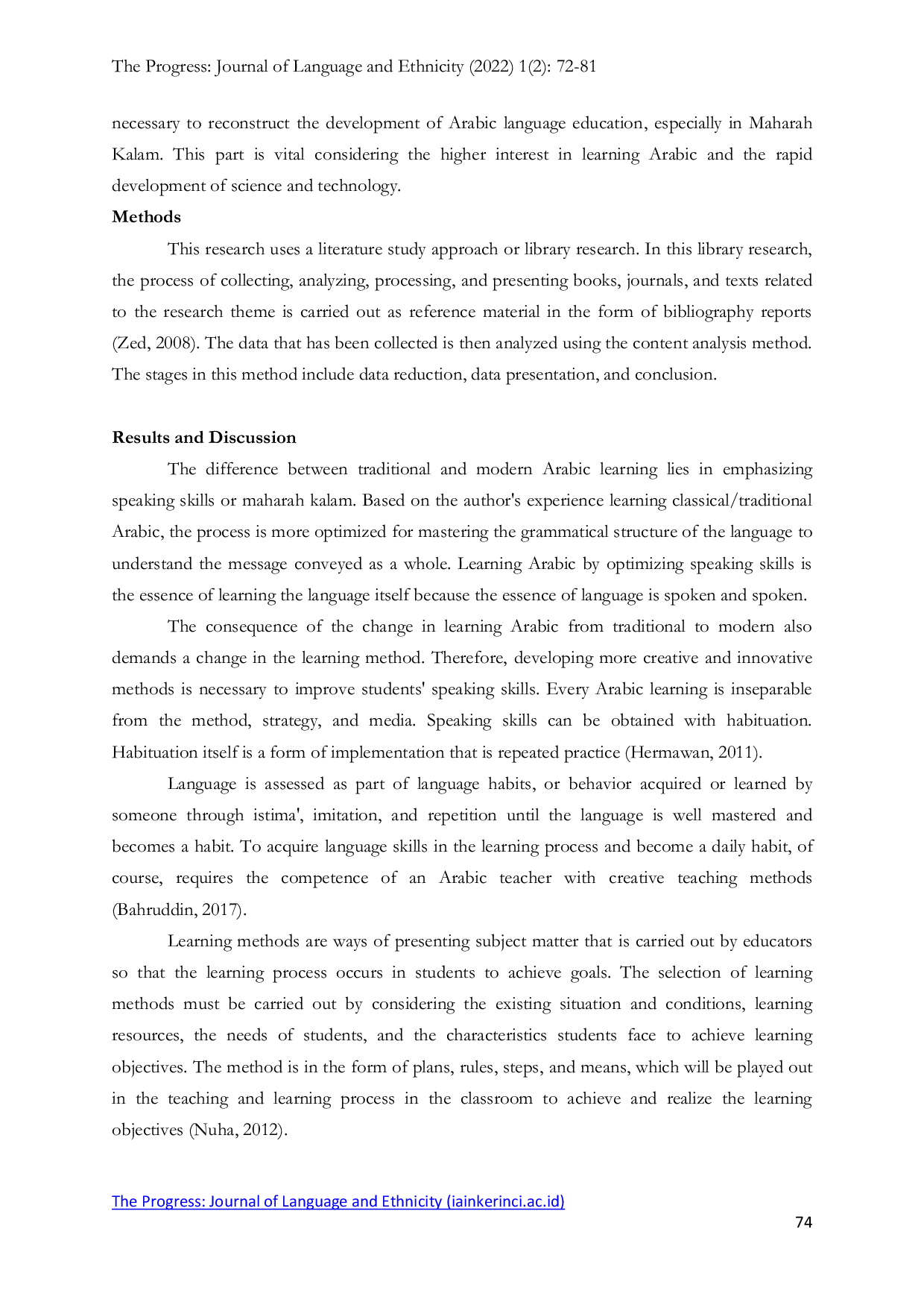 JURIS Arabic Speaking Learning A Suitable Method Can Be Used By Teacher