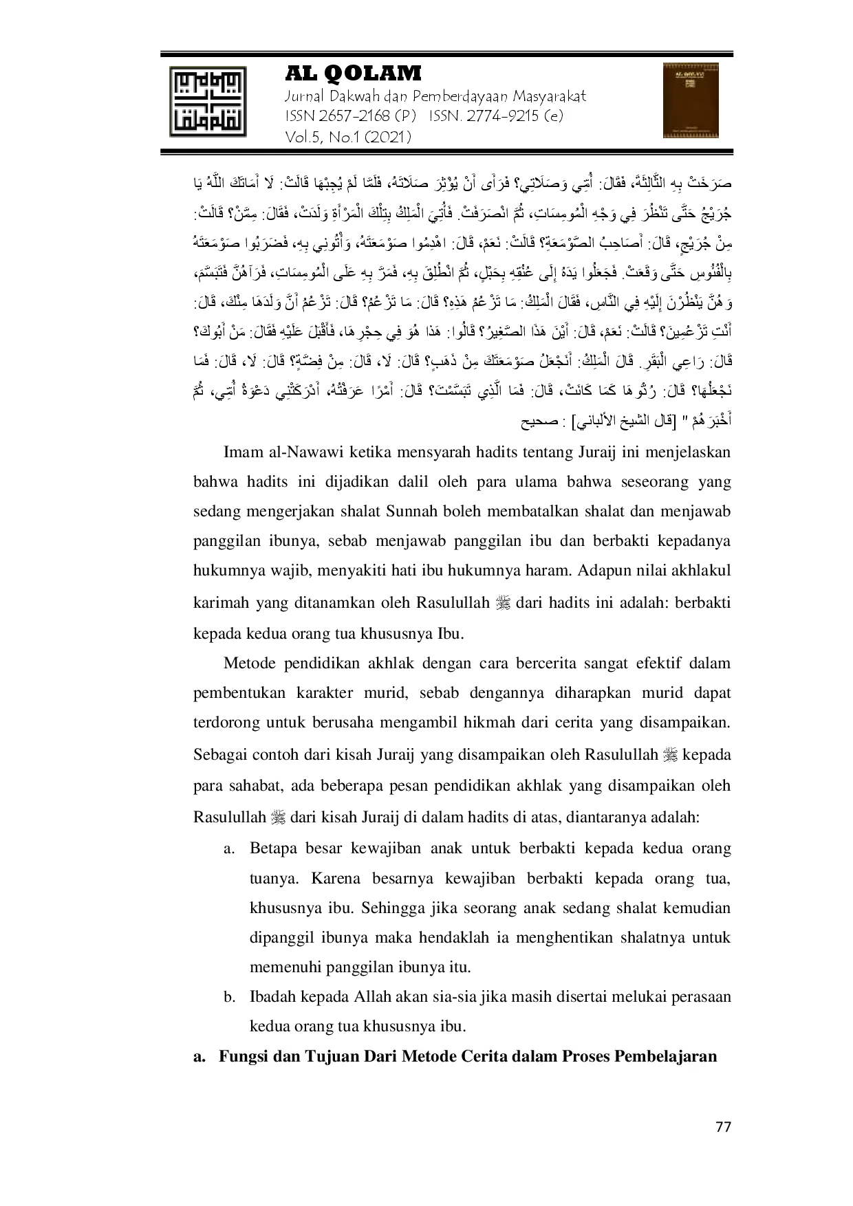 juris Metode Pendidikan Akhlak Dalam Kitab Adab Al Mufrad Karya Imam Bukhari Tahun 194 256 H