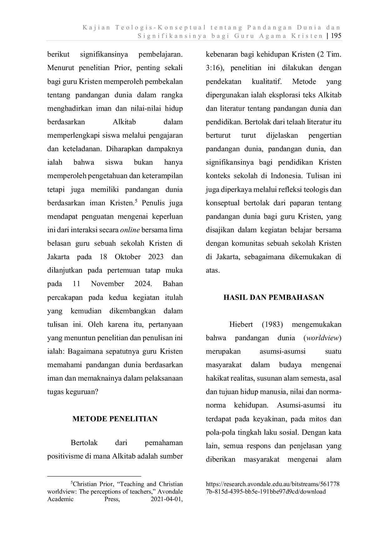 JURIS Kajian Teologis Konseptual tentang Pandangan Dunia dan Signifikansinya bagi Guru Kristen