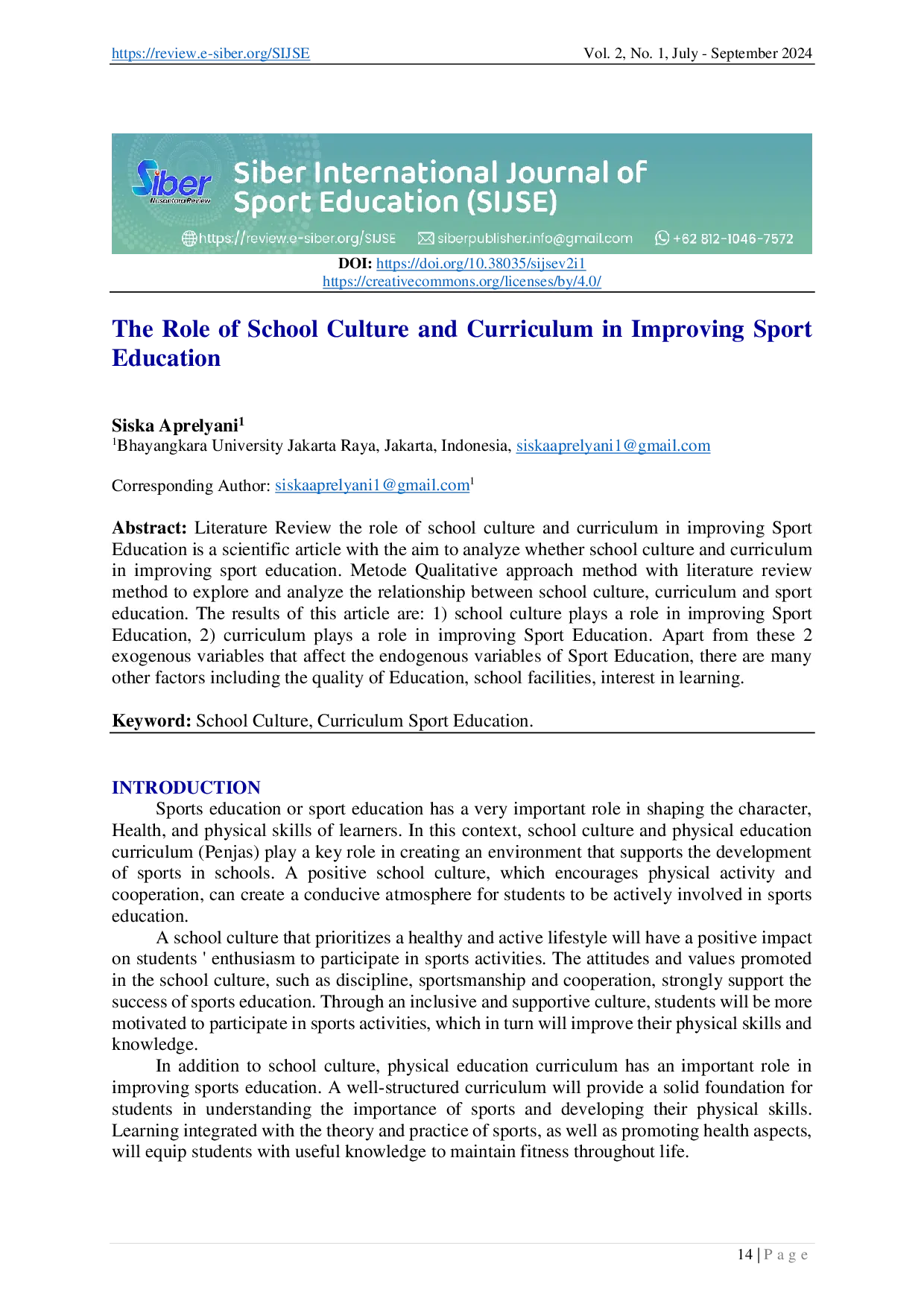 JURIS The role of school culture and curriculum in improving Sport Education