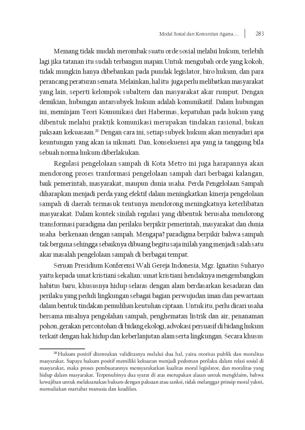 juris Modal Sosial Dan Komunitas Agama Sebagai Pendukung Instrumen Hukum Dalam Pengelolaan Sampah Di Kota Metro