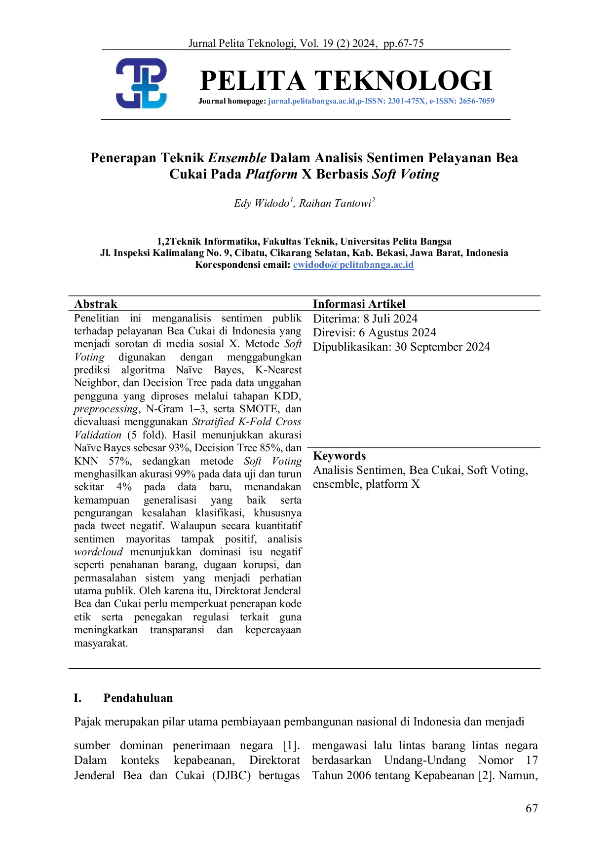 JURIS Penerapan Teknik Ensemble Dalam Analisis Sentimen Pelayanan Bea Cukai Pada Platform X Berbasis Soft Voting