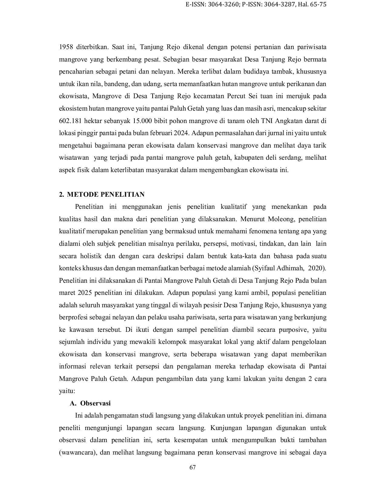 JURIS Peran Ekowisata Dalam Konservasi Mangrove Dan Daya Tarik Wisatawan Di Pantai Mangrove Paluh Getah Kabupaten Deli Serdang