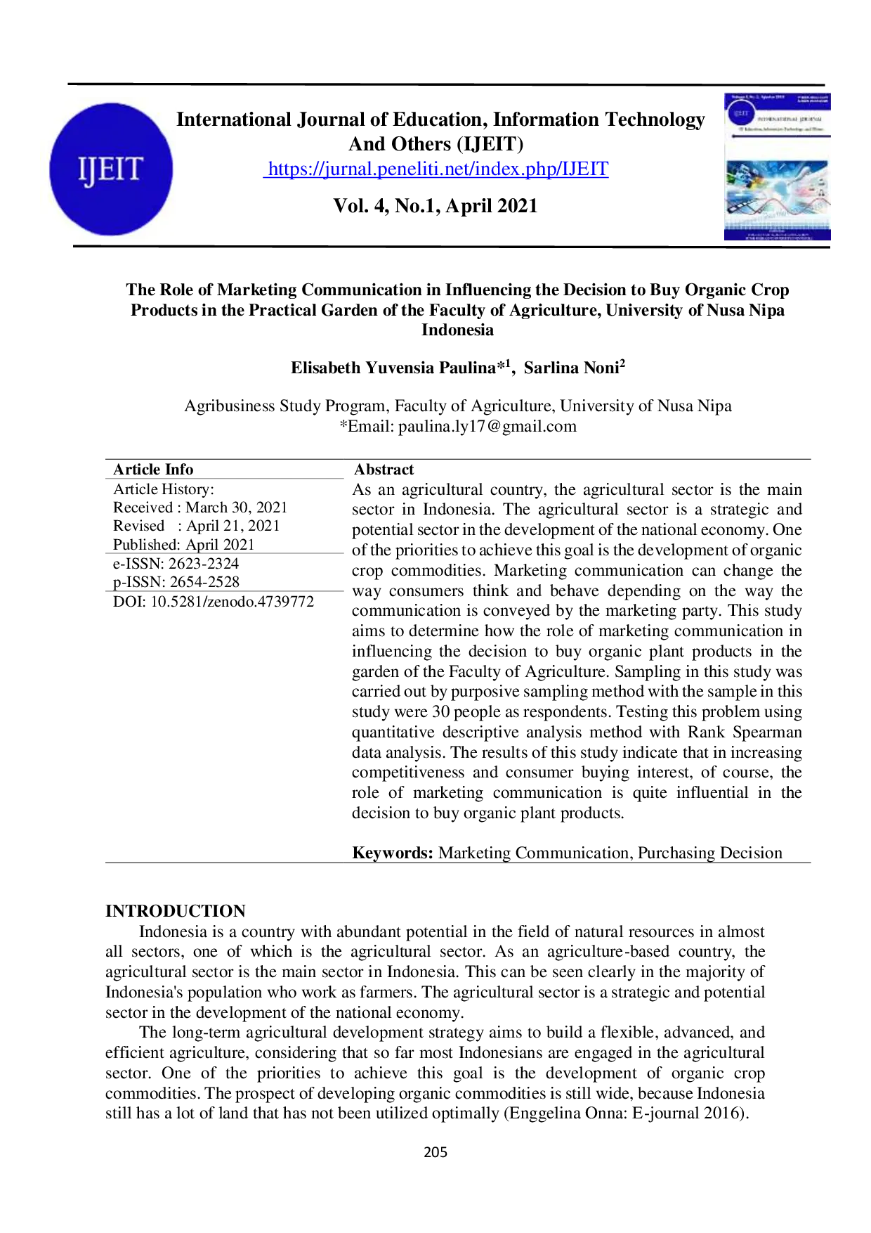 JURIS The Role Of Marketing Communication In Influencing The Decision To Buy Organic Crop Products In The Practical Garden Of The Faculty Of Agriculture University Of Nusa Nipa Indonesia