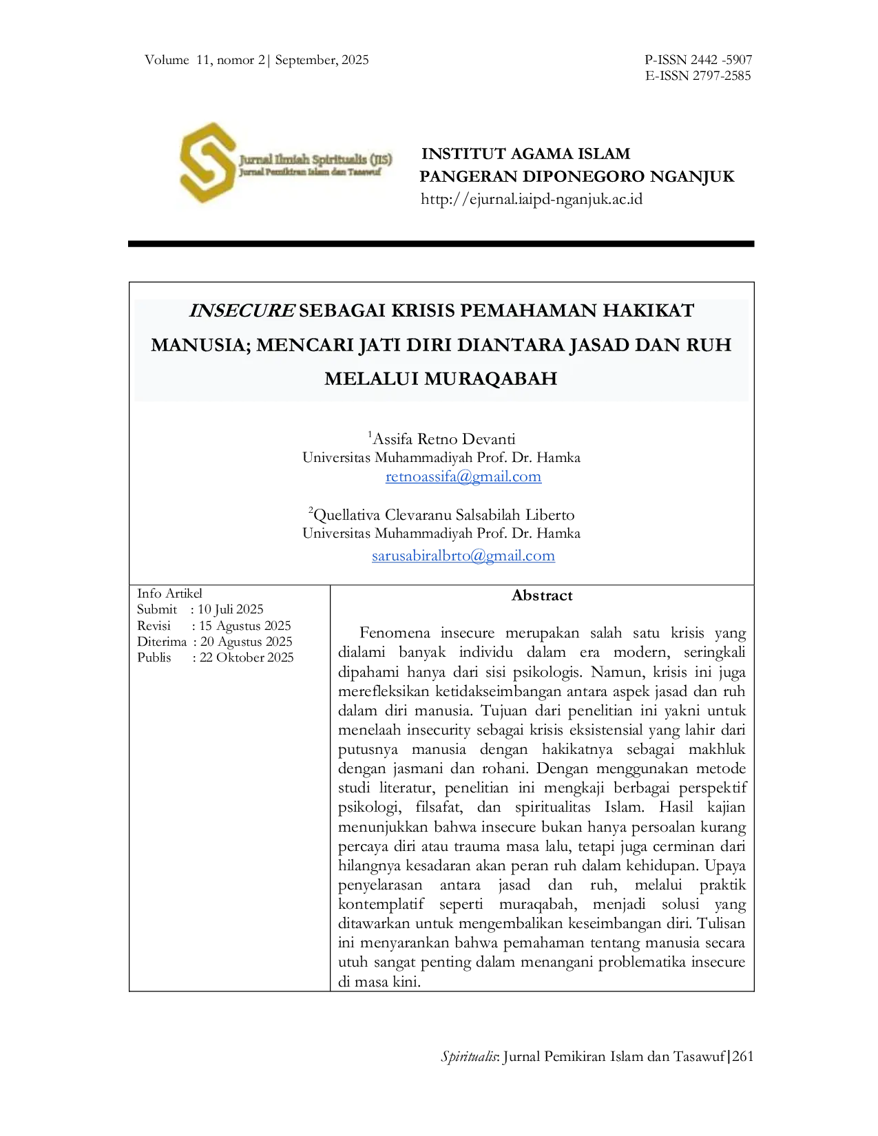JURIS Insecure Sebagai Krisis Pemahaman Hakikat Manusia Mencari Jati Diri Diantara Jasad dan Ruh
