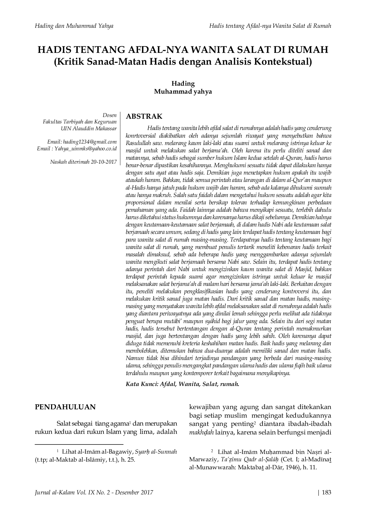 JURIS Hadis Tentang Afdal Nya Wanita Salat Di Rumah