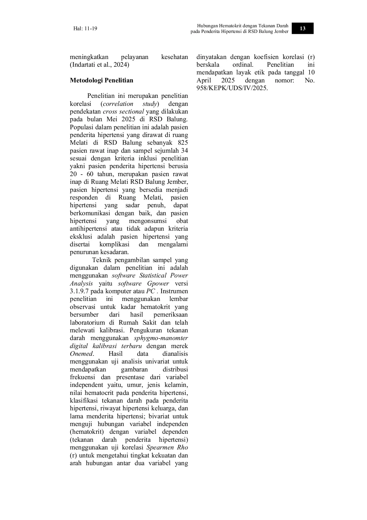 JURIS Hubungan Hematokrit dengan Tekanan Darah pada Penderita Hipertensi di RSD Balung Jember