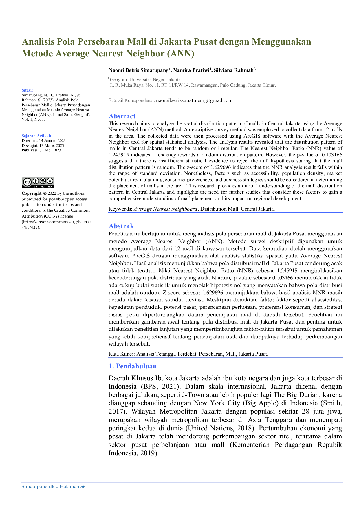 JURIS Analisis Pola Persebaran Mall di Jakarta Pusat dengan Menggunakan Metode Average Nearest Neighbor ANN