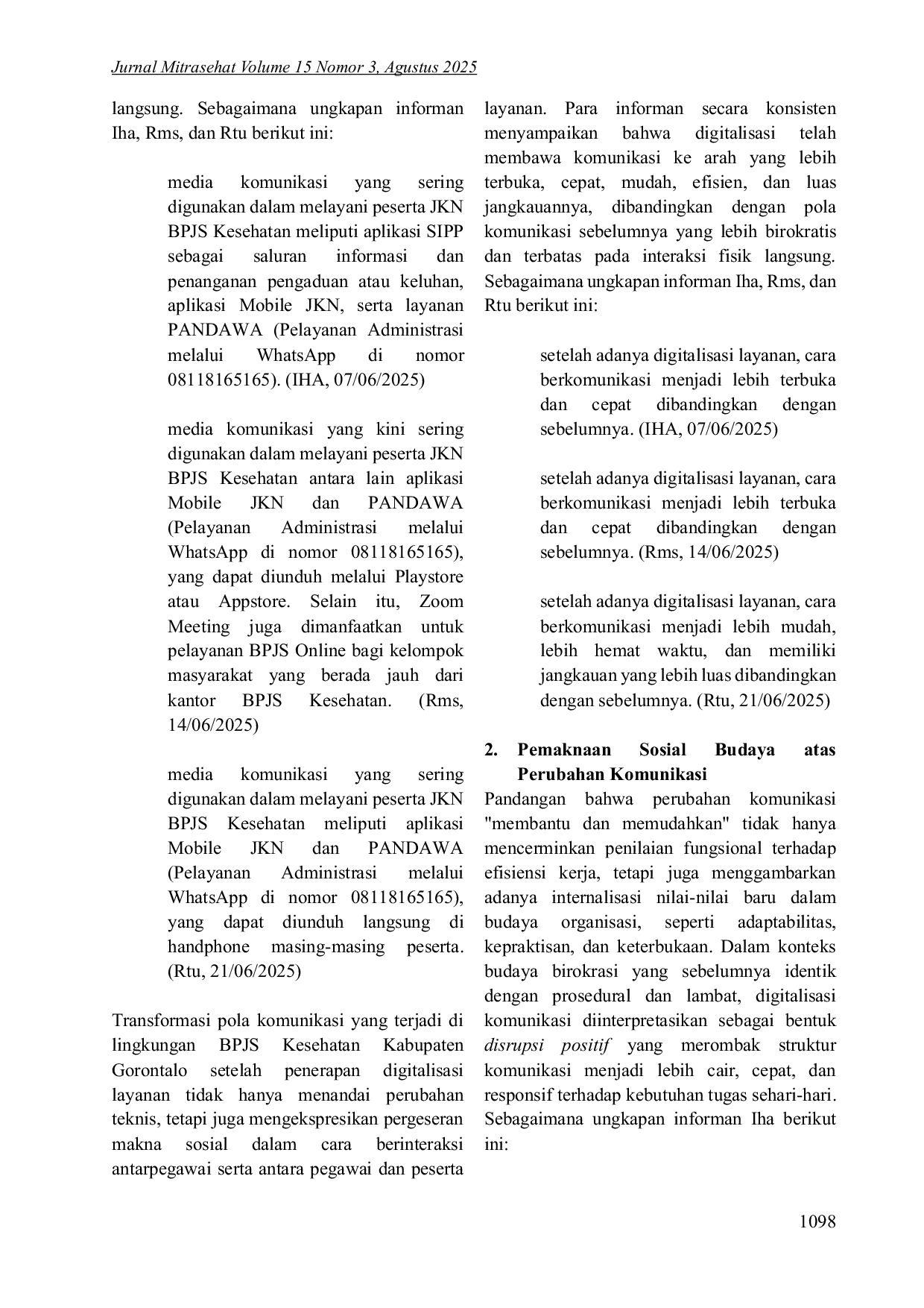 JURIS Transformasi Pola Komunikasi Pegawai Dalam Pelayanan Kesehatan Publik Di Era Digital Studi Sosiokultural