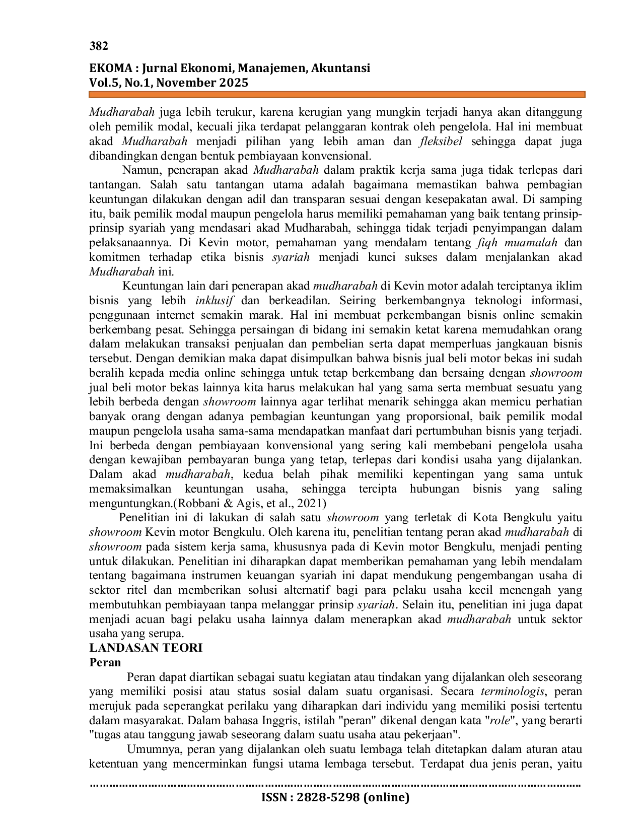 JURIS Peran Akad Mudharabah Pada Sistem Kerja Sama Di Showroom Kevin Motor Bengkulu