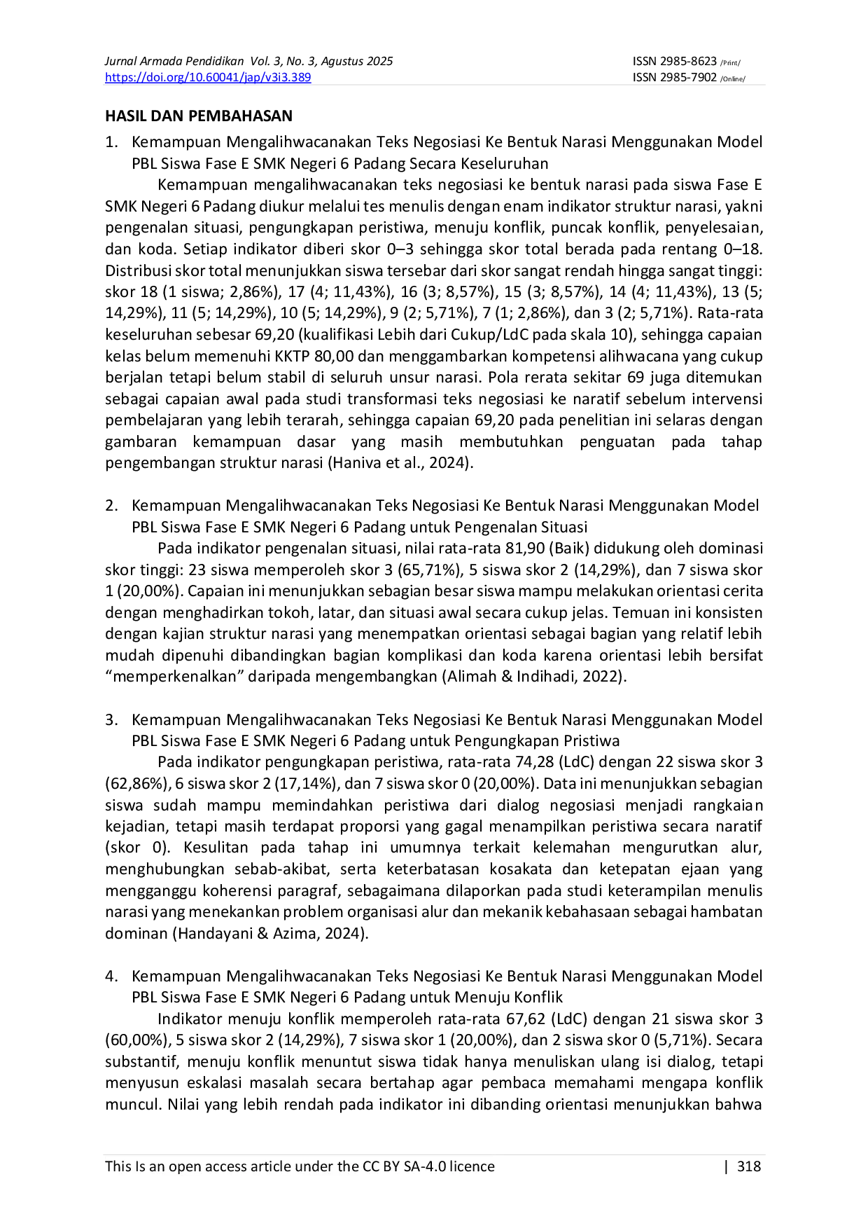 JURIS Kemampuan Mengalihwacanakan Teks Negosiasi ke Bentuk Narasi Mungganakan Model Problem Based Learning Siswa Fase E SMK Negeri 6 Padang