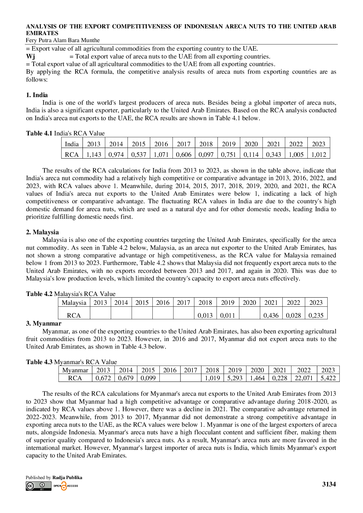 JURIS Analysis of the Export Competitiveness of Indonesian Areca Nuts to the United Arab Emirates