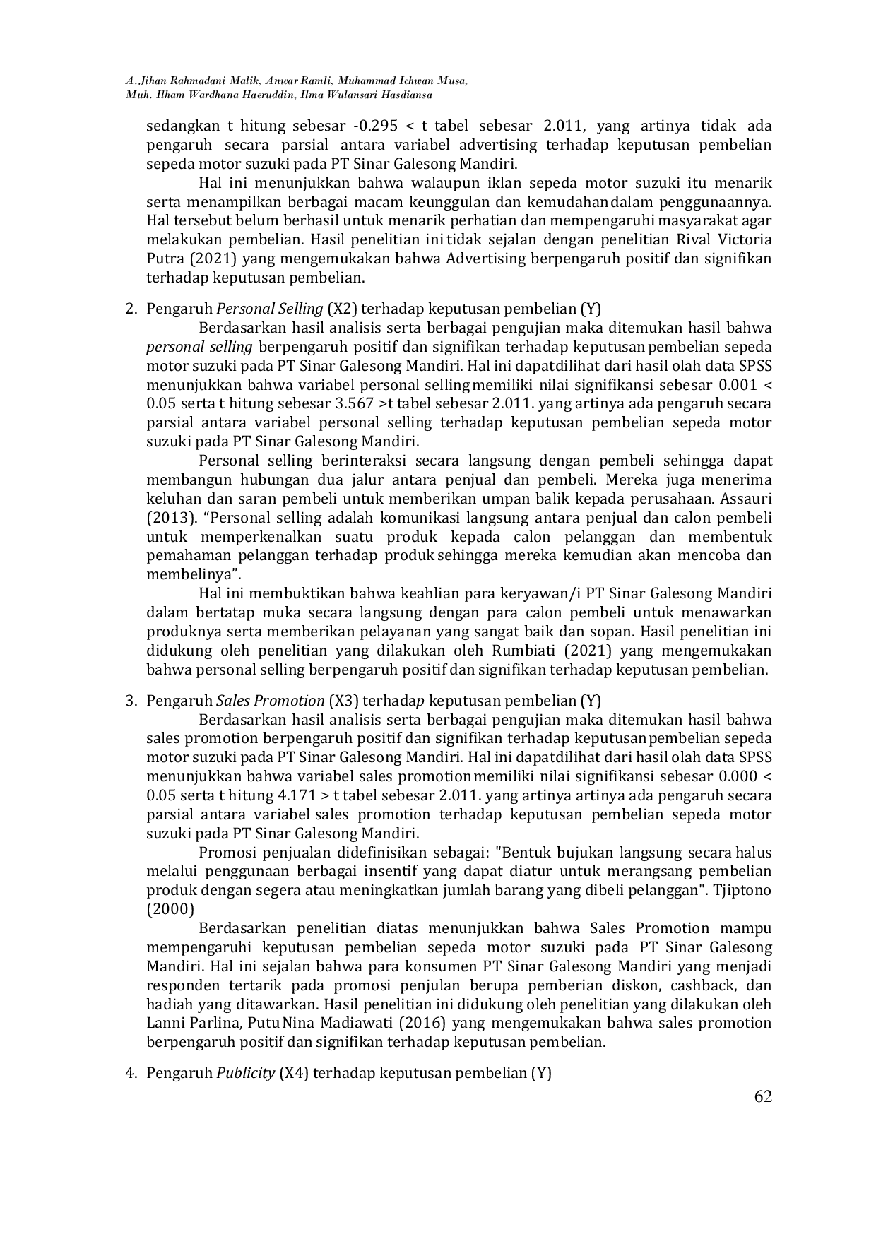 JURIS Pengaruh Promotion Mix Terhadap Keputusan Pembelian Sepeda Motor Suzuki Di Kota Makassar studi kasus pada PT Sinar Galesong Mandiri