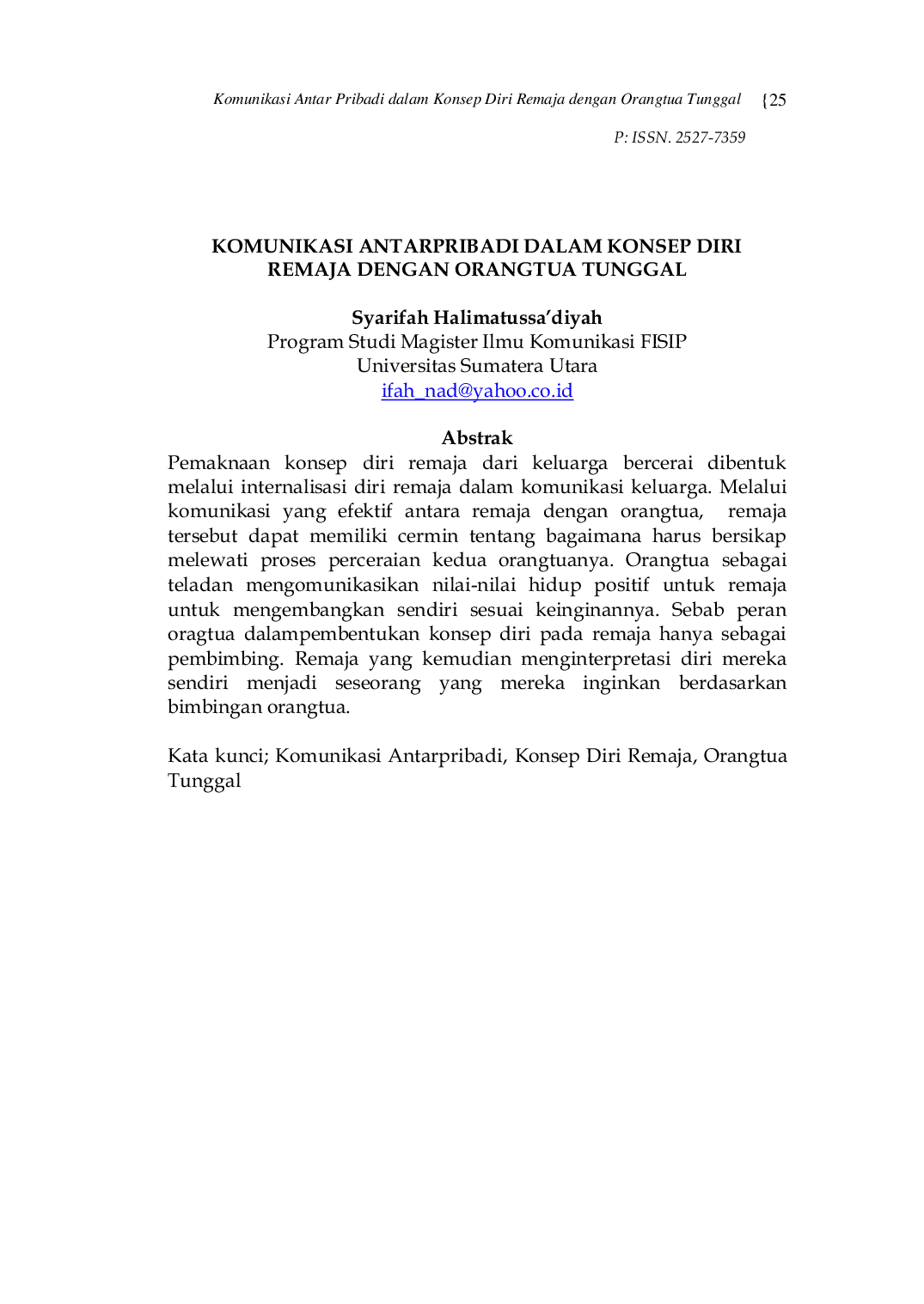 JURIS Komunikasi Antarpribadi dalam Konsep Diri Remaja Dengan Orangtua Tunggal
