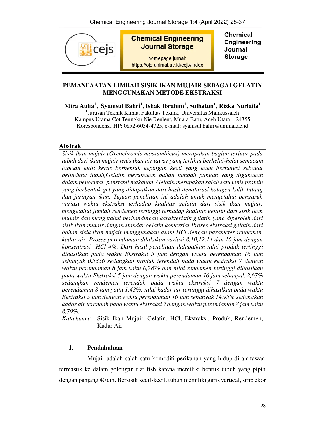 JURIS Pemanfaatan Limbah Sisik Ikan Mujair Sebagai Gelatin Menggunakan Metode Ekstraksi