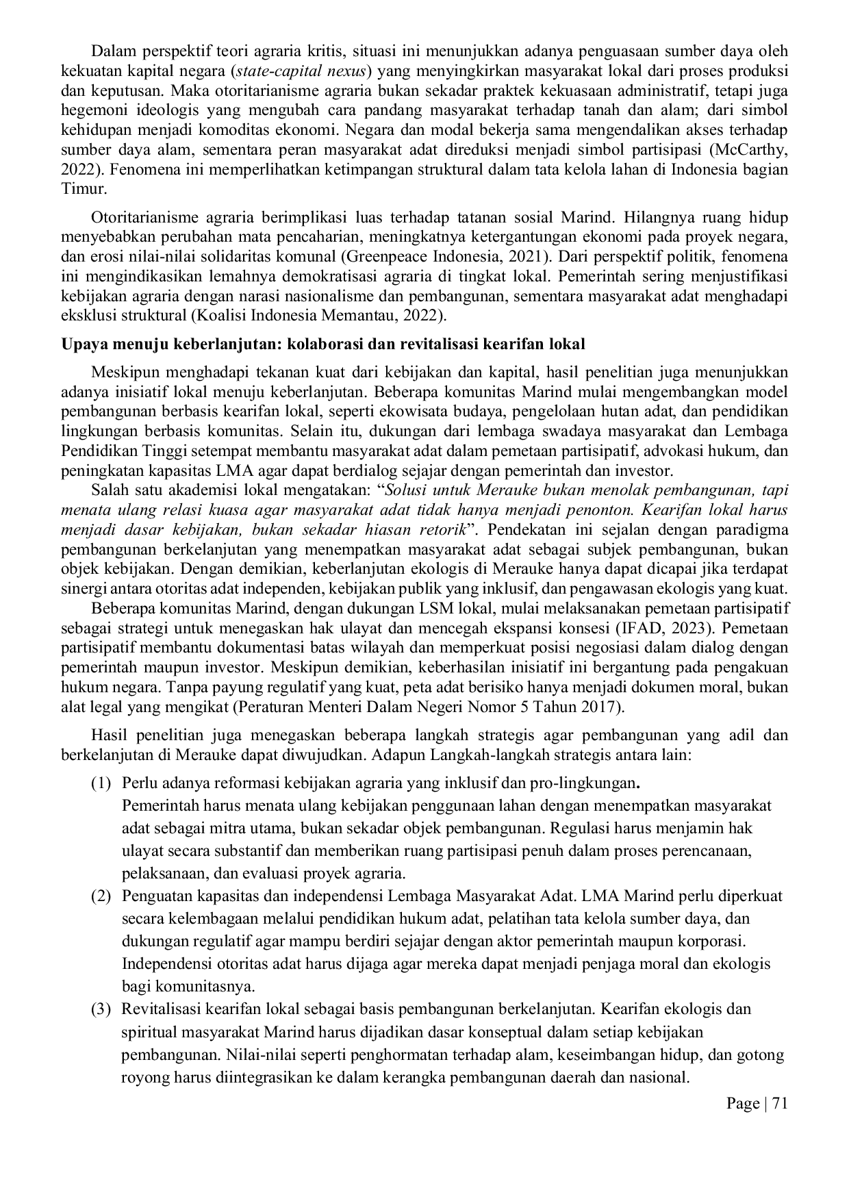 JURIS Independensi Otoritas Lembaga Masyarakat Adat Marind Deforestasi Dan Otoritarianisme Agraria Di Kabupaten Merauke