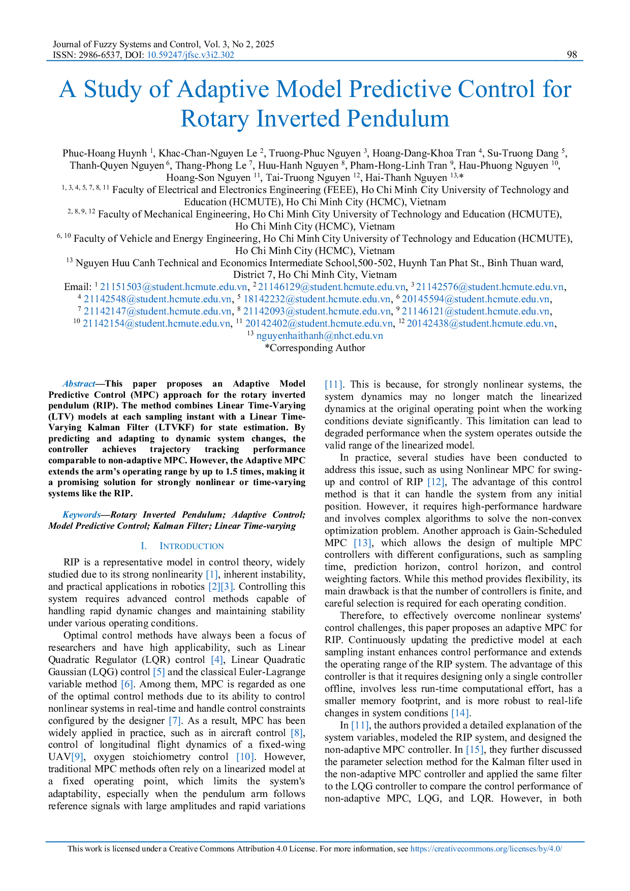 JURIS A Study of Adaptive Model Predictive Control for Rotary Inverted Pendulum