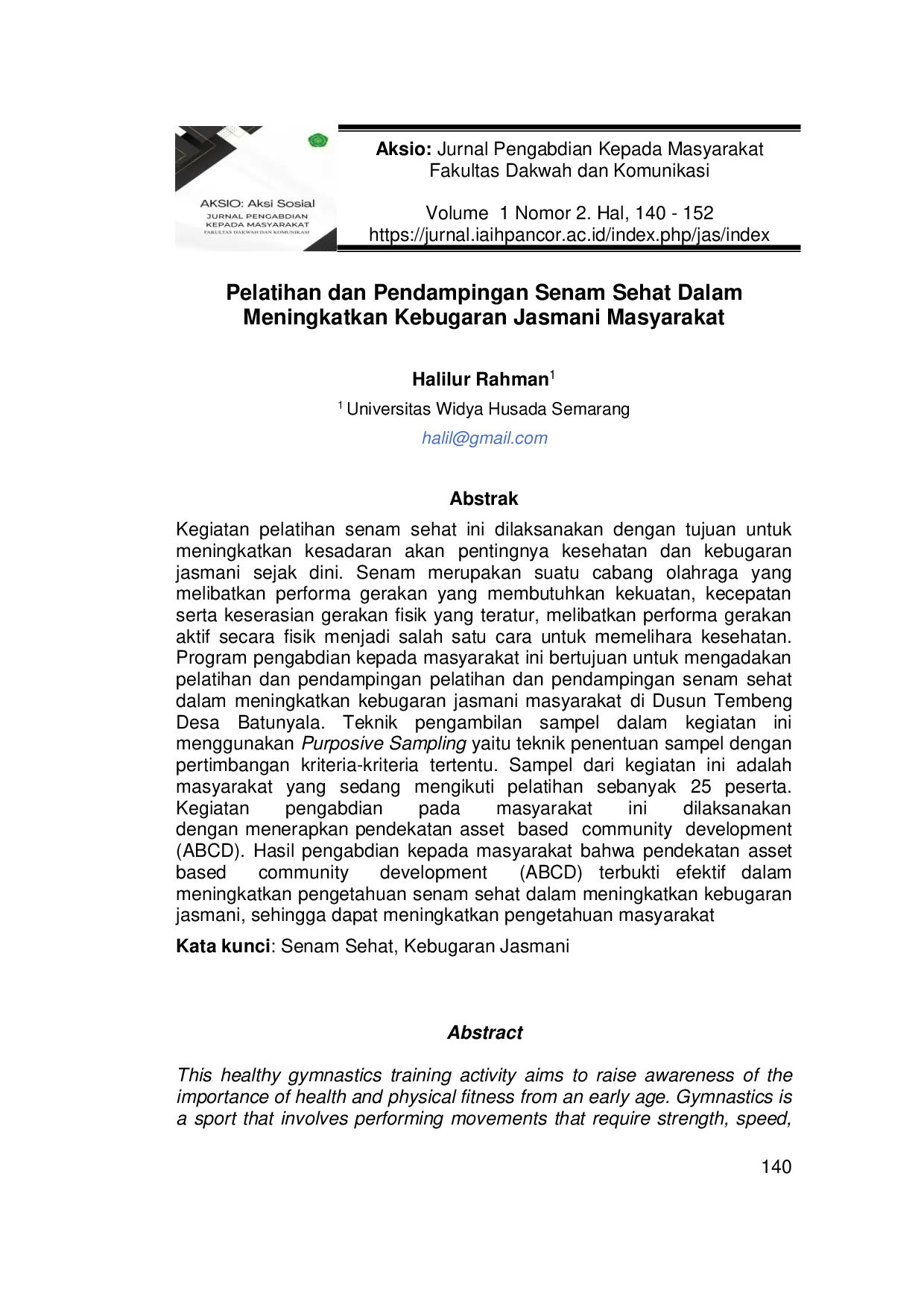 juris Pelatihan dan Pendampingan Senam Sehat Dalam Meningkatkan Kebugaran Jasmani Masyarakat