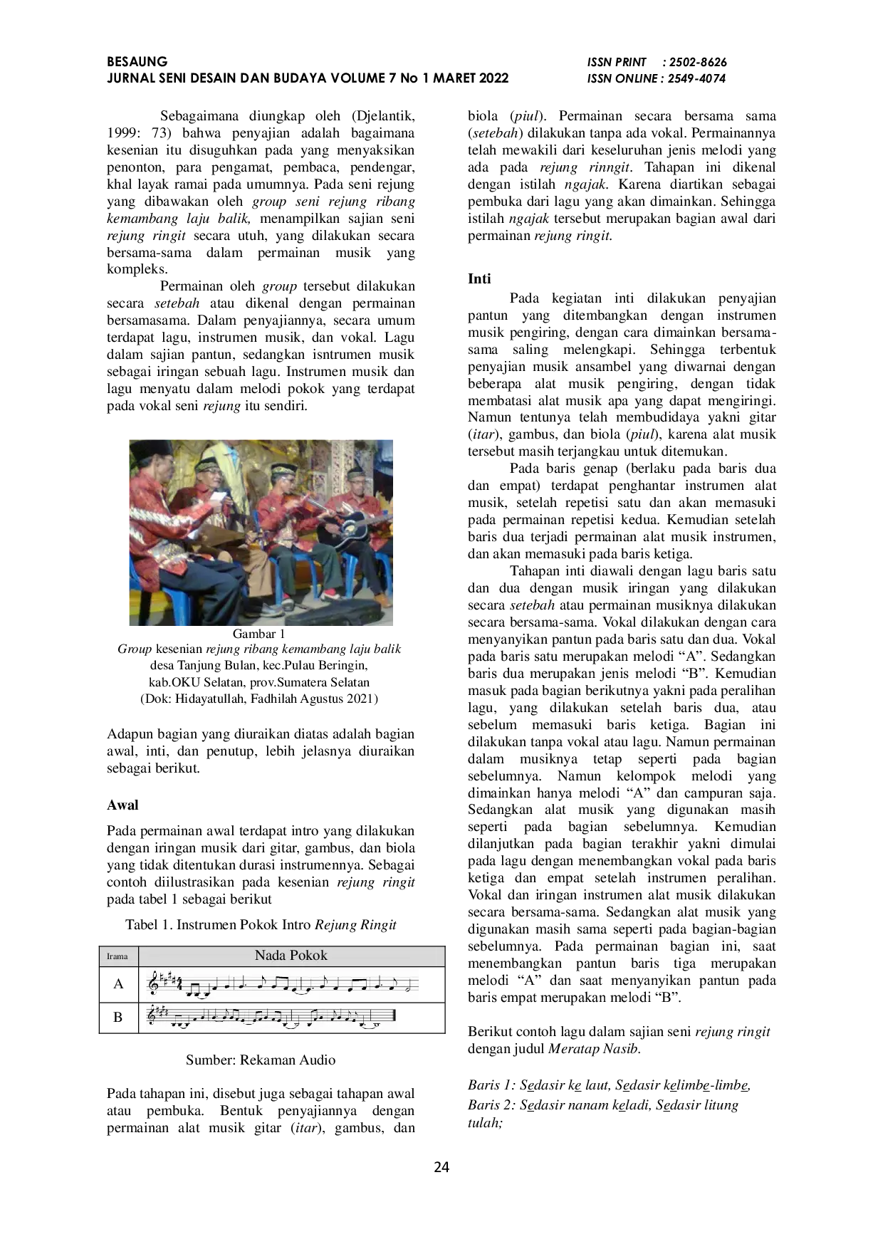 JURIS Struktur Penyajian Kesenian Rejung Ringit di Desa Tanjung Bulan Kecamatan Pulau Beringin Kabupaten OKU Selatan Provinsi Sumatera Selatan