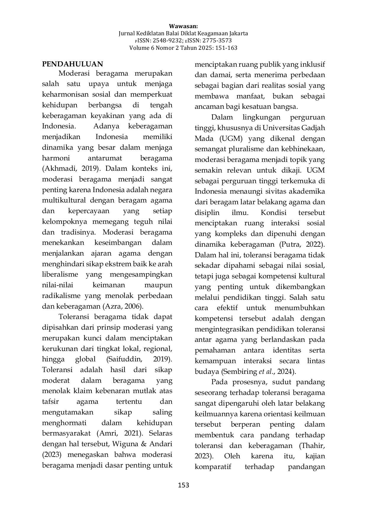 JURIS Studi Komparatif Pandangan Toleransi Beragama Berdasarkan Rumpun Keilmuan di Universitas Gadjah Mada