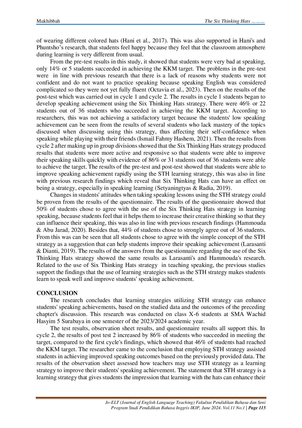 JURIS The Six Thinking Hats STH Strategy to Improve Students Speaking Achievement in Merdeka Curriculum